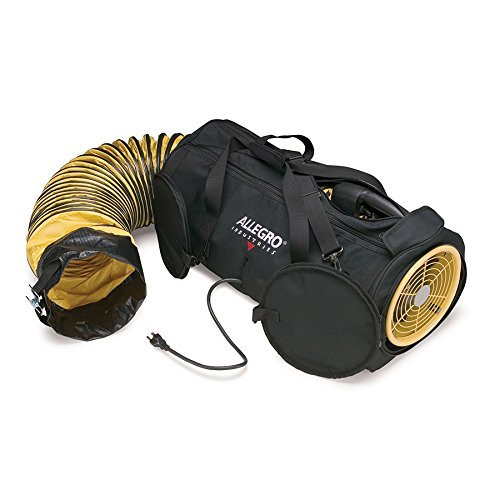Allegro Industries 9535-08 8 Inch High-Power Air Blower with 15-Foot Flexible Ducting - Black | Portable Industrial Ventilation Fan for Construction Sites, Workshops & Home Garages