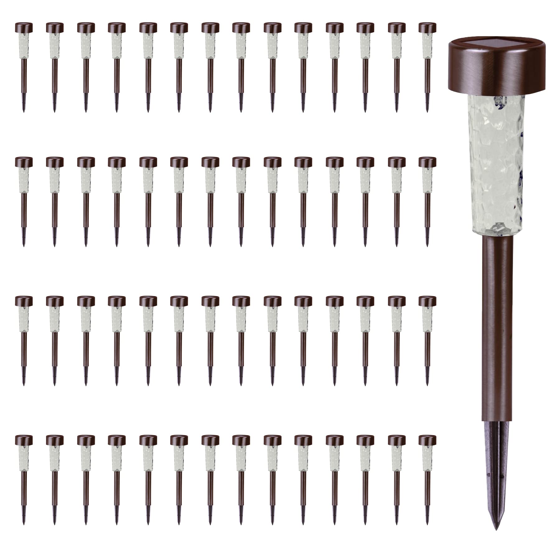 Crosslight Solar Powered Pathway Lights (56 Pack) - Stainless Steel Outdoor White LED Garden Lights, Waterproof for Yard, Patio, Lawn & Walkway - Decorative Ground Stake Lighting | Bronze Finish | Ideal for Landscape Lighting, Driveway Borders & Evening Outdoor Ambiance