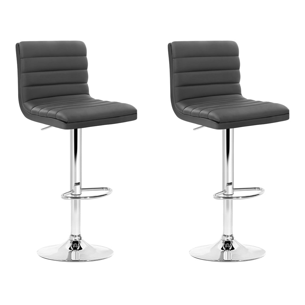 2 Pack Adjustable Height Bar Stools with Padded Leather Seat and Gas Lift Mechanism - Grey - Perfect for Kitchen Island, Home Bar, and Dining Room