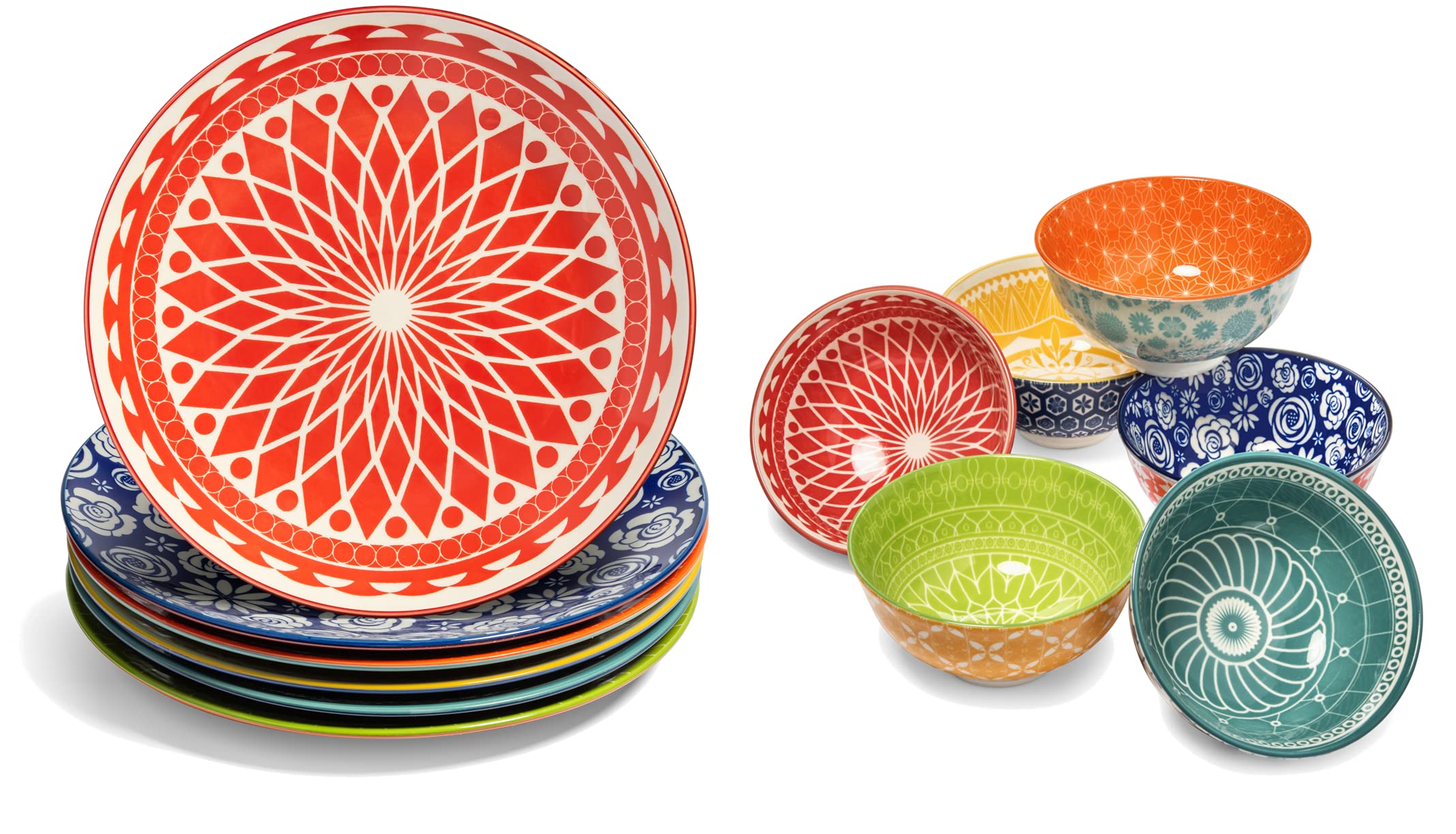 Annovero 10-Piece Dinner Plates & Dessert Bowls Set - Microwave & Dishwasher Safe Colorful Porcelain Dinnerware for Family Dining, Parties & Restaurant Use