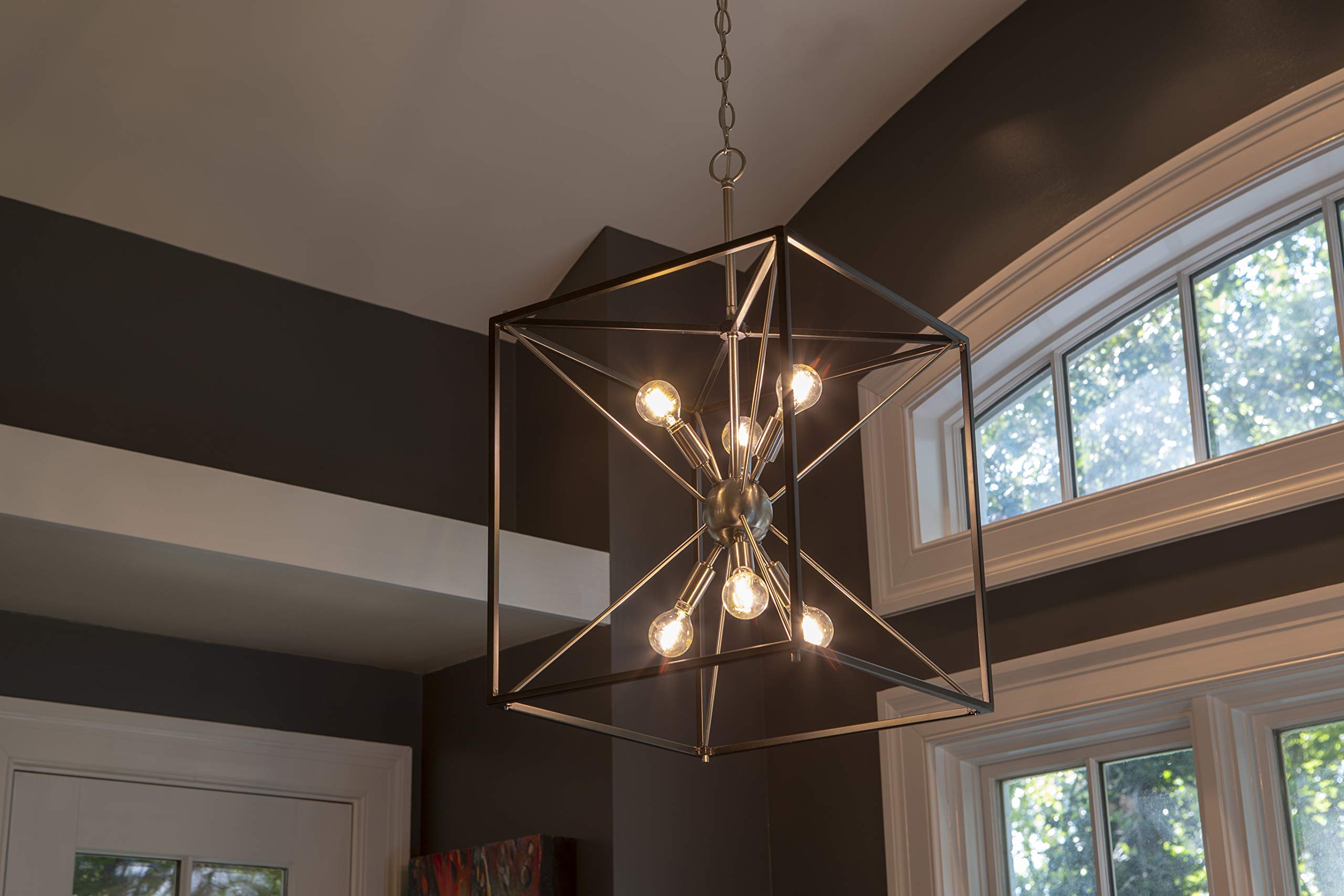 Decor Therapy CH1885 Sadler 6-Light Steel and Glass Pendant Light Fixture - Perfect for Dining Room, Kitchen Island, or Entryway Lighting