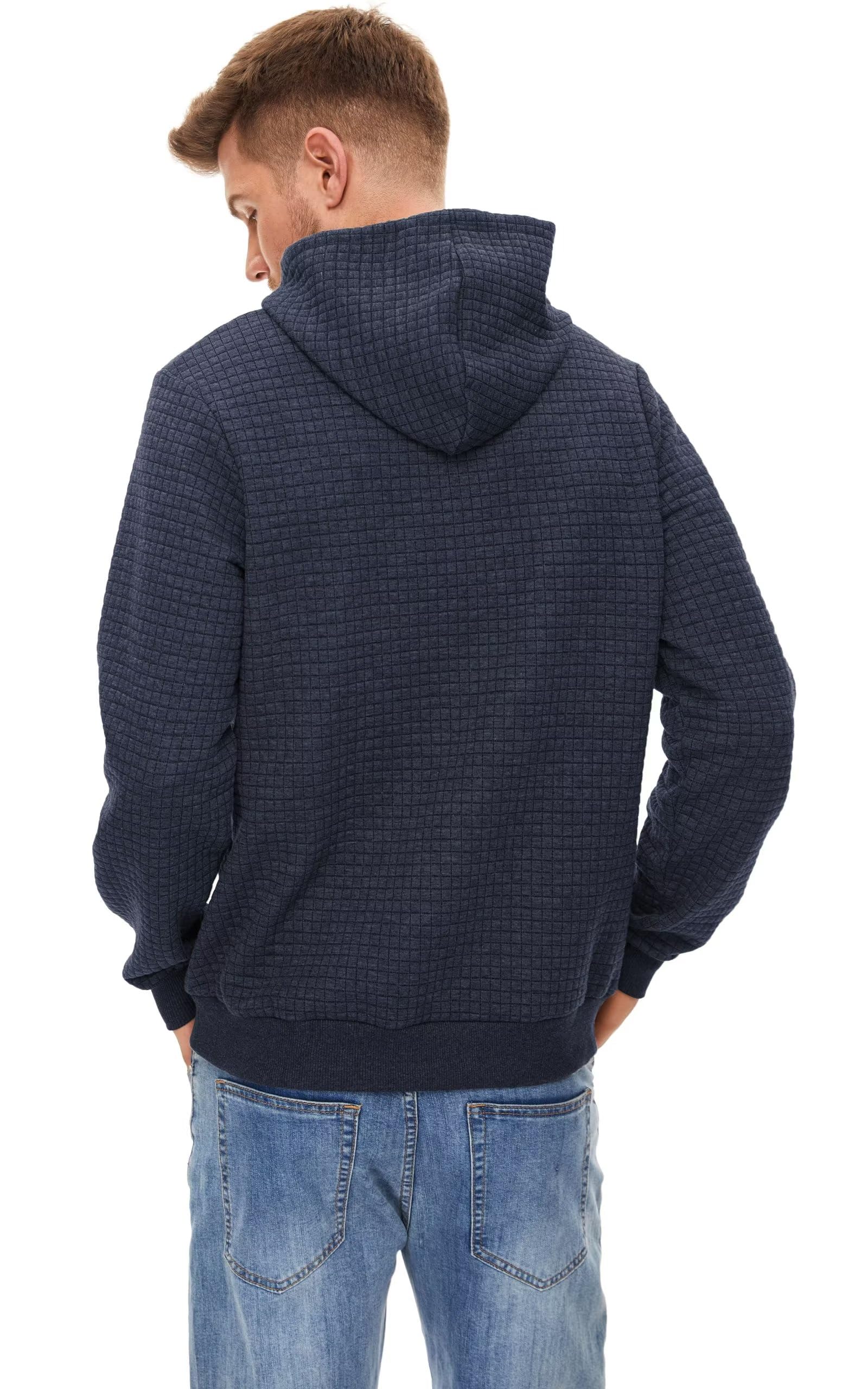 YuKaiChen Men's Plaid Jacquard Hooded Sweatshirt - Casual Pullover with Kangaroo Pockets & Drawstring | Perfect for Outdoor Activities, Gym & Streetwear Fashion