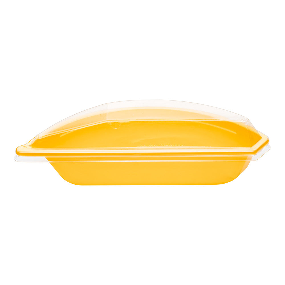 7 oz Yellow Plastic Banana Split Boat with Lid – 8 x 3 x 2.5 Inches – Pack of 100 – Perfect for Ice Cream Parlors, Dessert Shops & Party Serving