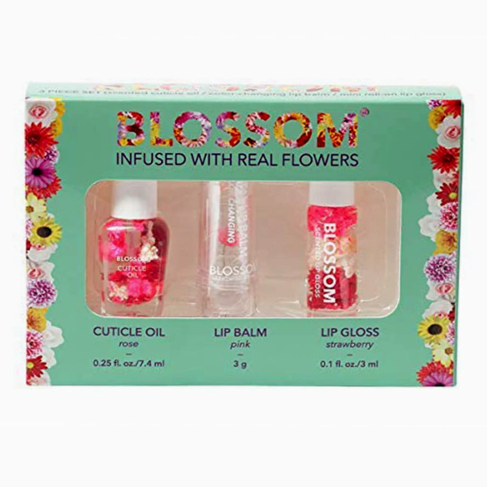 Blossom Scented Cuticle Oil & Color Changing Lip Balm Mini 3-Piece Set - Nourishing Nail & Lip Care Kit for Dry Hands, Perfect for Travel, Gifts & Daily Beauty Routine