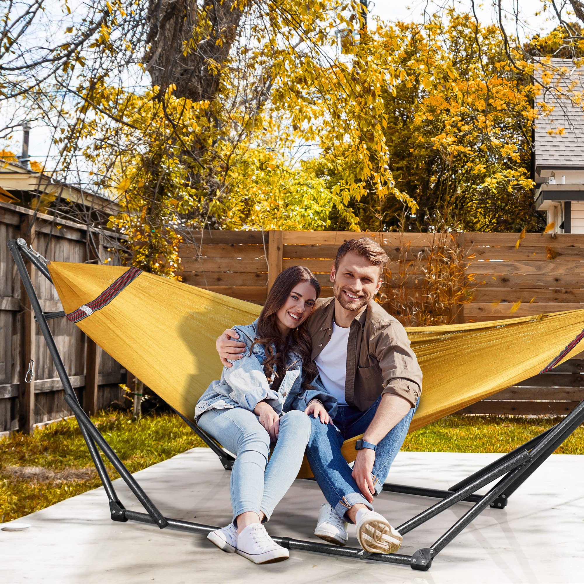 Tranquillo Adjustable Hammock Stand for 2 Persons - Portable & Collapsible Hammock with Stand, Carry Bag Included - Perfect for Backyard, Patio, Camping & Outdoor Relaxation (Yellow)