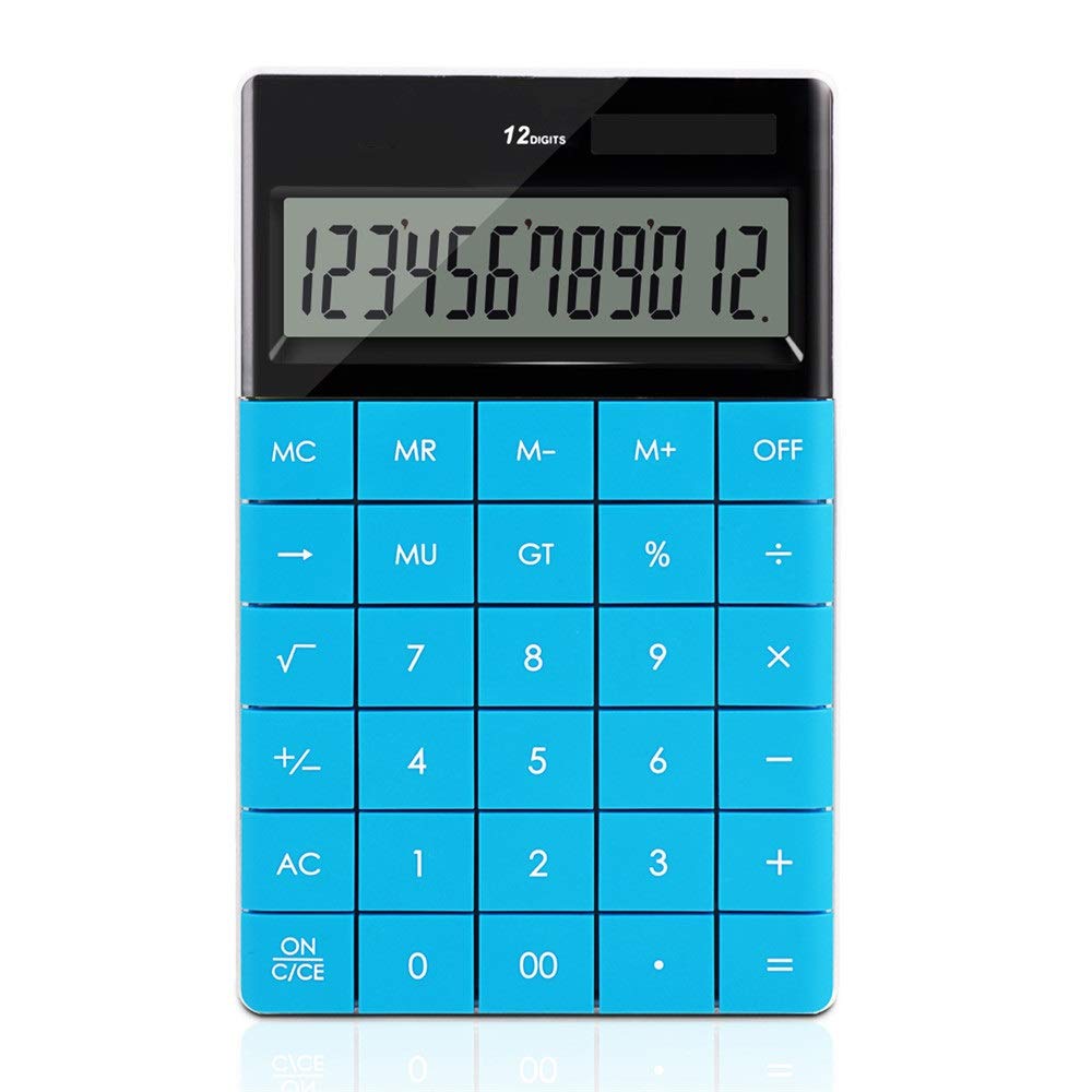 12-Digit Solar Desktop Calculator with Large Buttons - Blue Office Calculator for School, Home & Business - Perfect for Accounting, Budgeting & Everyday Math Tasks