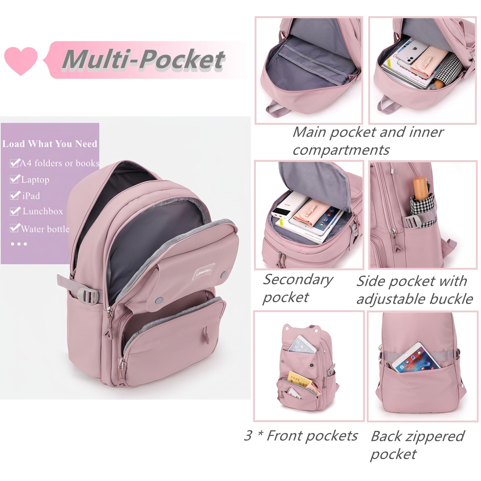 Stylish Blue Teen Girls Backpack for School - Multi-Pocket Middle School Bookbag with Ergonomic Design | Perfect for Daily Use, Travel & College