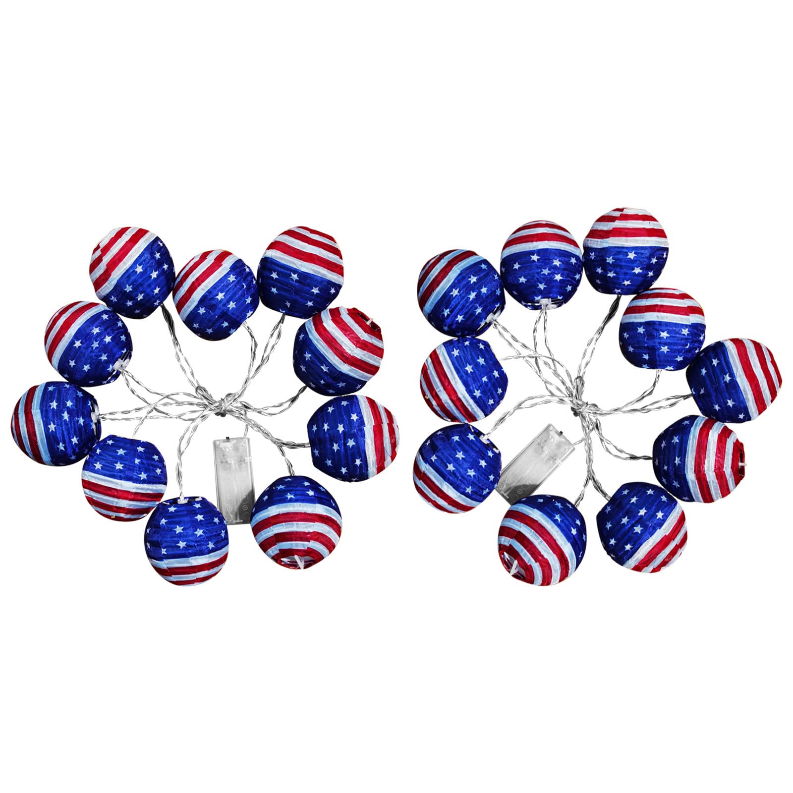 4th of July Glowing Lantern String Lights - Patriotic Independence Day Party Decorations with Neon Plates - Glow in The Dark White Lights for Outdoor Backyard BBQ, Garden Parties & Holiday Celebrations