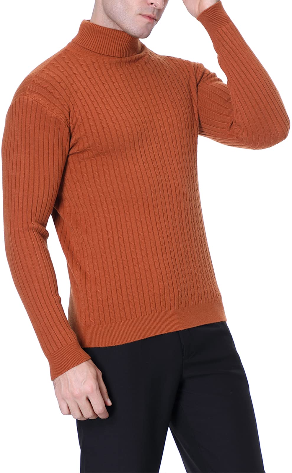 QZH.DUAO Men's Slim Fit Turtleneck Sweater - Casual Twist Pattern Pullover for Fall Winter Fashion | Office Wear & Date Night Outfits