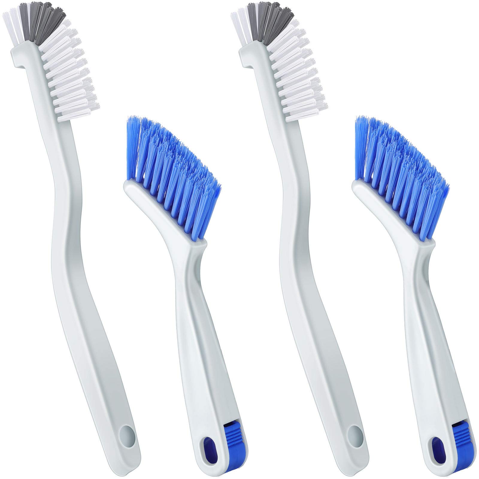 **Patelai 4-Piece Cleaning Brush Set - Small Scrub Brushes for Bottles, Sinks, Kitchen, Bathroom, Window Tracks & Grout - White & Blue (Perfect for Household, Office & Travel Use)**