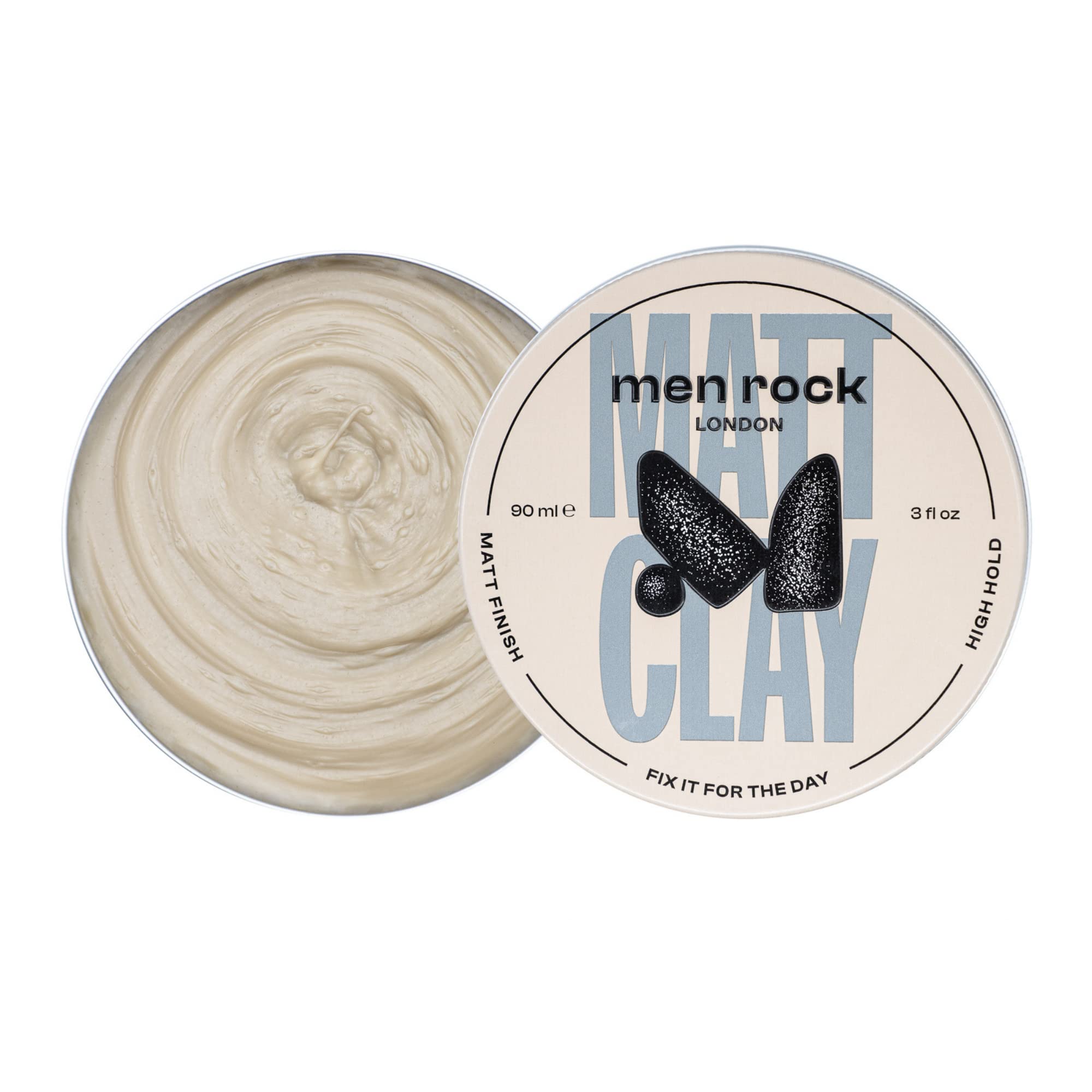 Men's Rock Matt Clay - 90ml Strong Hold Hair Styling Product with Matte Finish for Thicker, Fuller Hairstyles | Enriched with Nourishing Cocoa Butter, Sunflower & Almond Oils | Perfect for Everyday Styling, Textured Looks & Professional Grooming