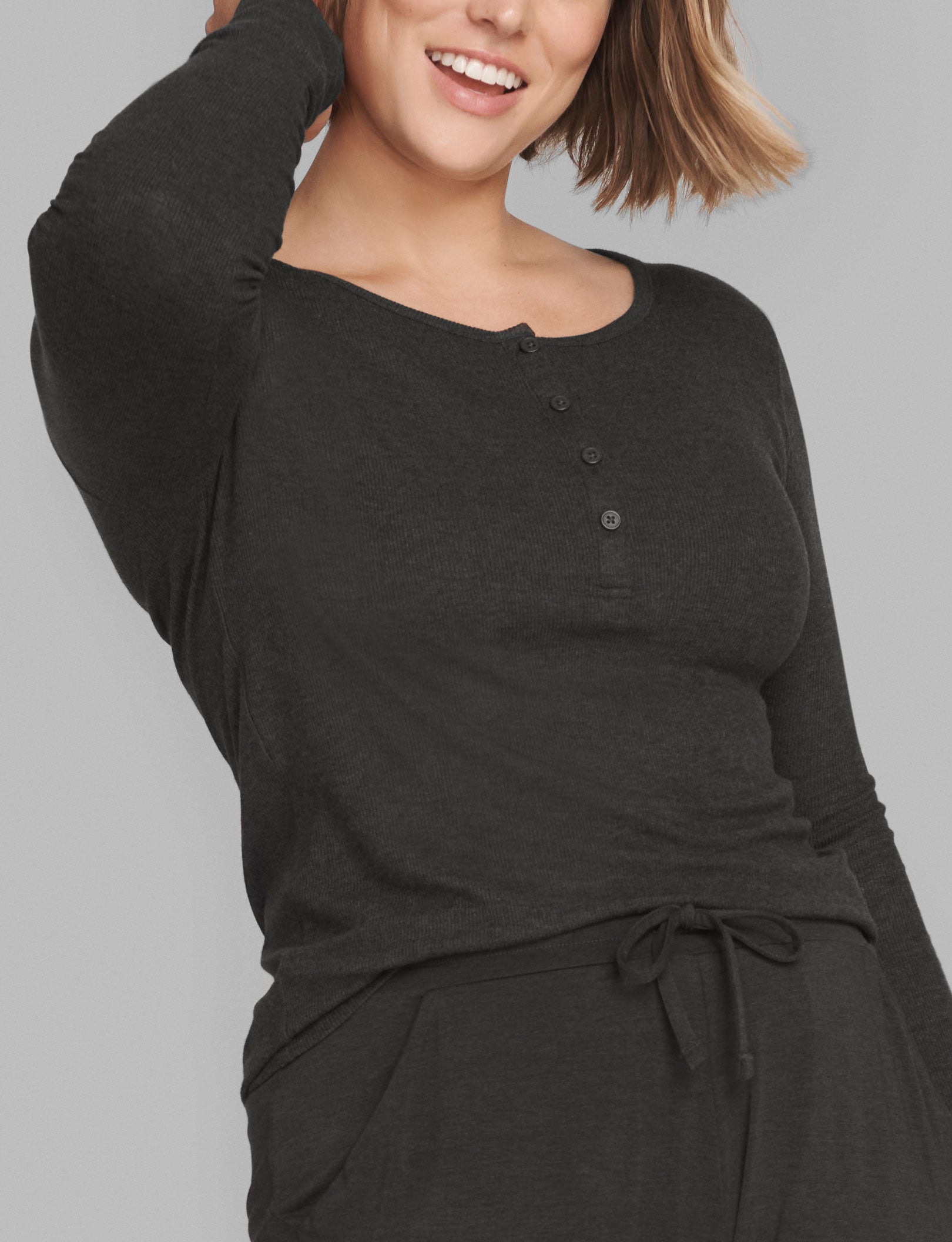 Women's Casual Henley T-Shirt - Soft Long Sleeve Button Down Shirt for Relaxing at Home, Weekend Outfits & Layering