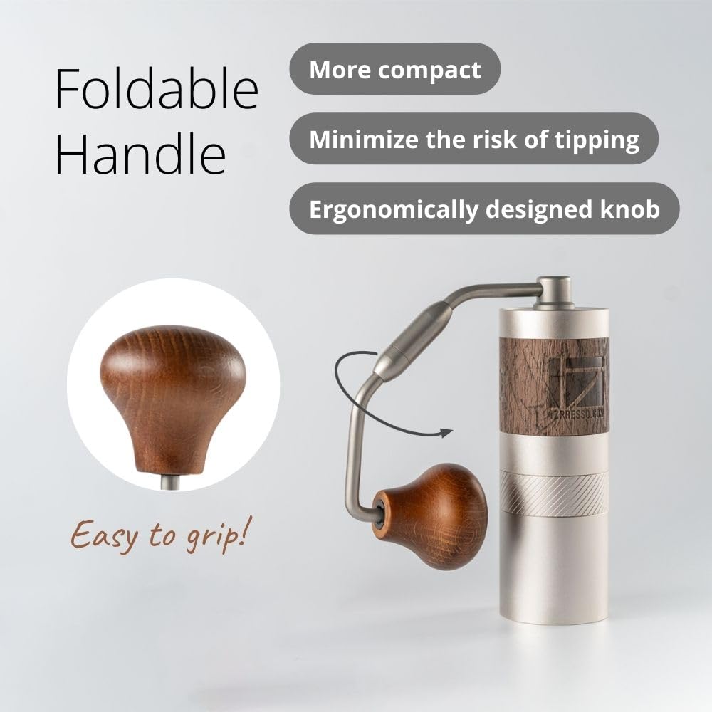 1Zpresso Q Manual Coffee Grinder - Portable Mini Slim Travel Size, Stainless Steel Conical Burr with Numerical Adjustable Settings for Pour Over, French Press & Cold Brew - Perfect for Home, Office & Outdoor Adventures