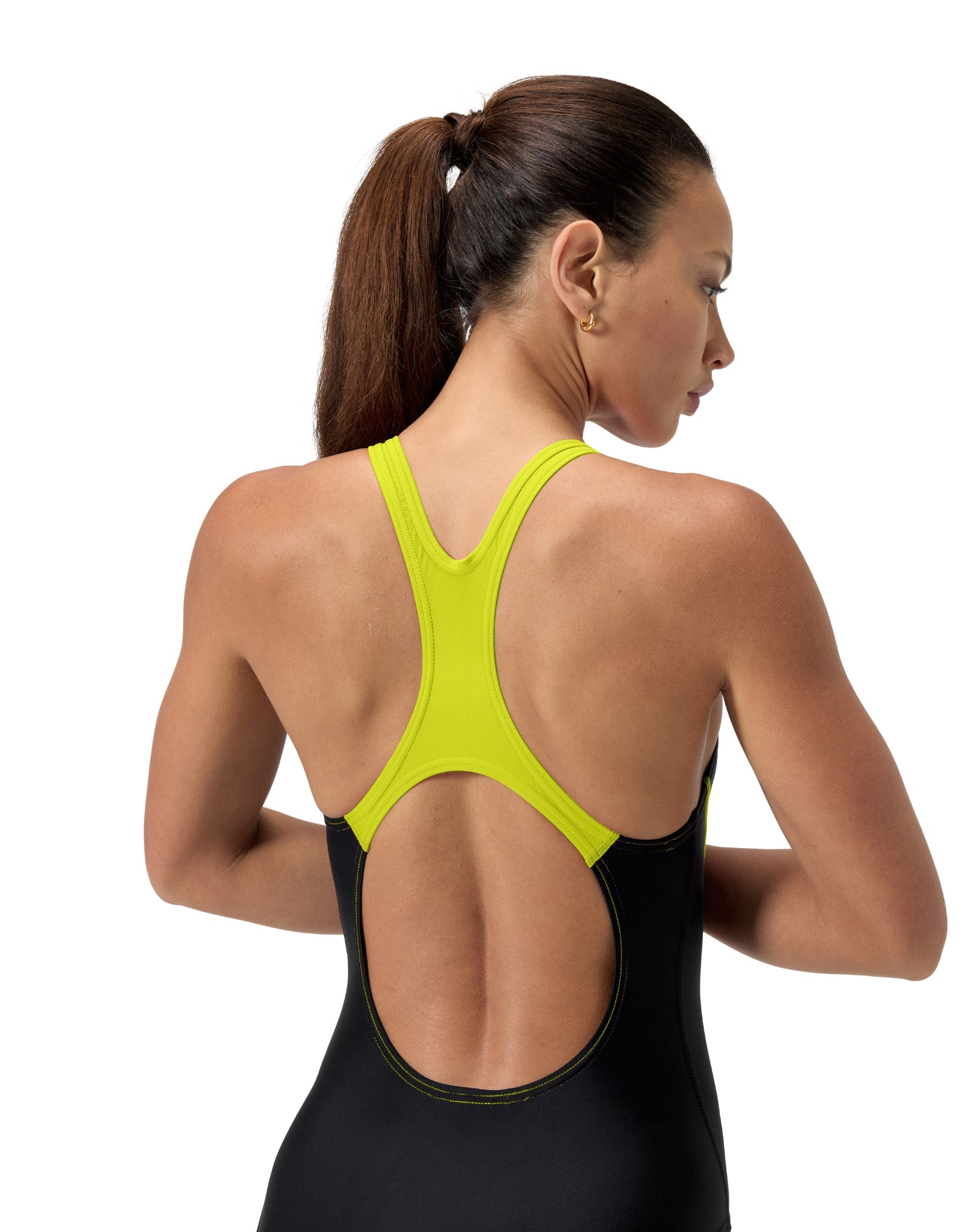 Medley Logo Medalist Swimsuit for Women - Black & Yellow - High-Performance Competitive Swimwear for Pool, Beach & Training