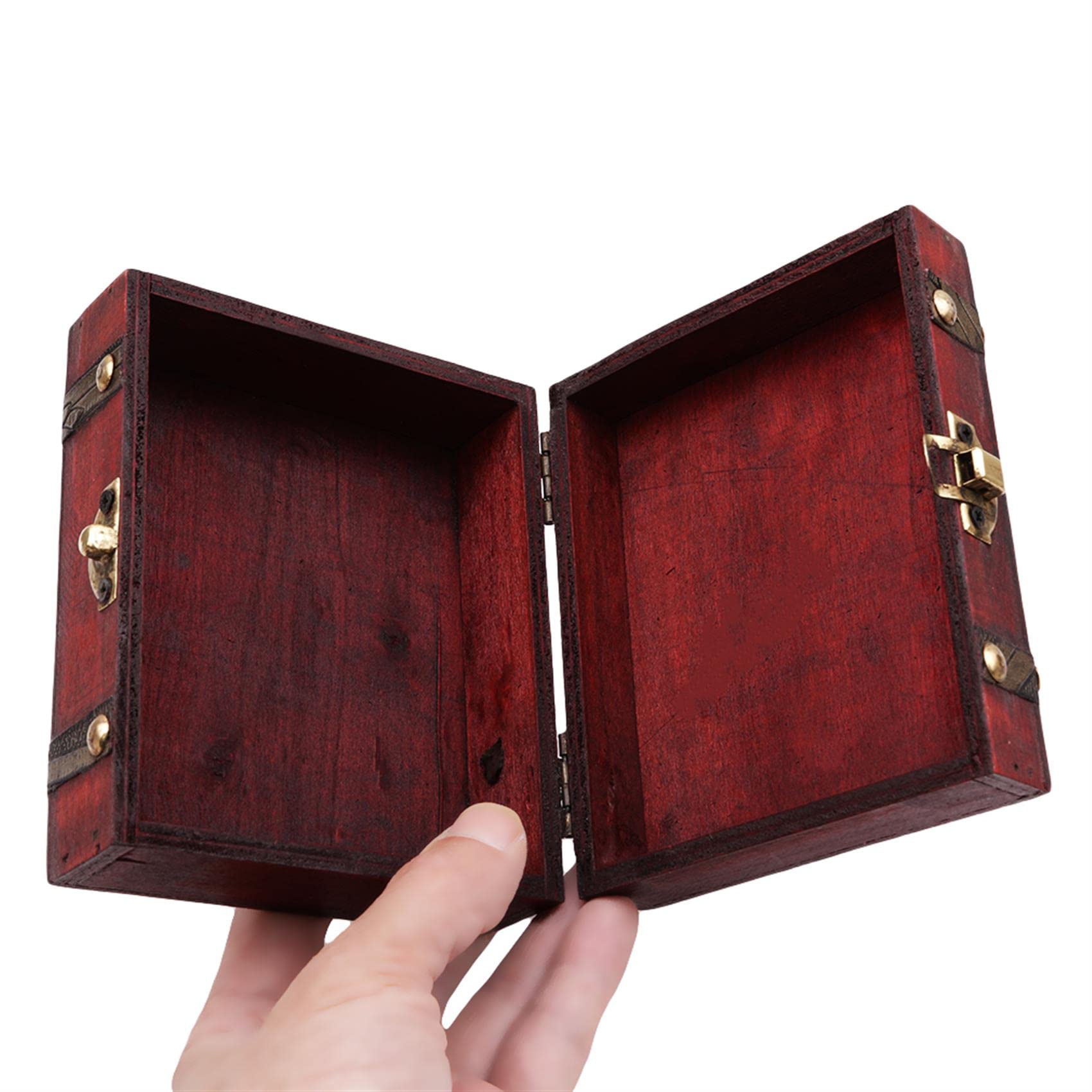 MVUDE Wooden Jewelry Box with Lock - Double Belt Storage Organizer for Necklaces & Rings - Small Decorative Wood Box for Home, Bedroom, Dresser & Travel
