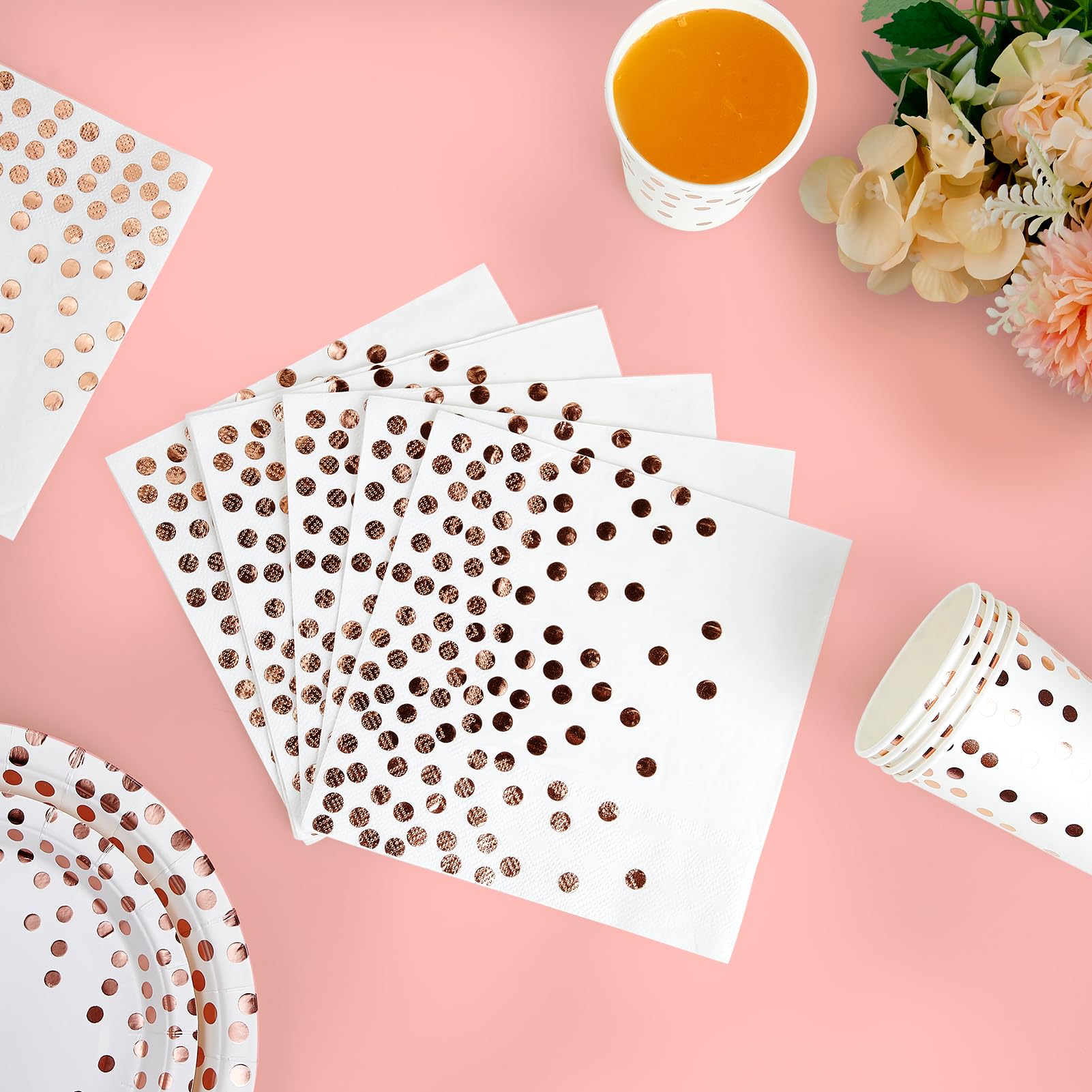 350-Piece White & Rose Gold Disposable Dinnerware Set - Elegant Paper Plates, Napkins, Cups with Gold Plastic Cutlery (Forks, Knives, Spoons) - Perfect for Graduation Parties, Birthday Celebrations & Cocktail Events - Premium Party Supplies for Weddings, Baby Showers & Holiday Gatherings