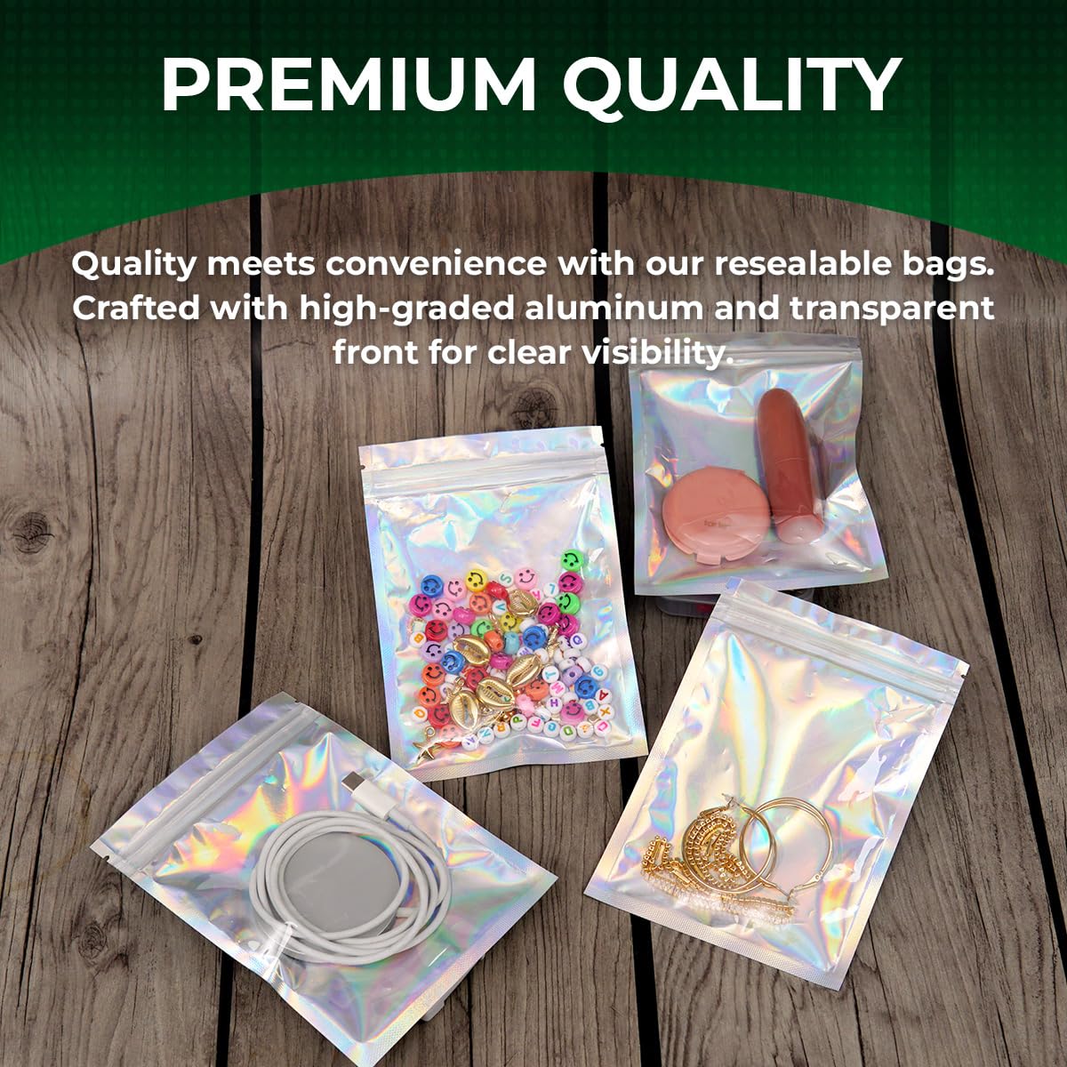 Resealable Mylar Bags for Food Storage - 5x8 Inch (100 Pack) Holographic | Airtight, Moisture-Proof | Perfect for Coffee, Tea, Spices, Nuts & Long-Term Food Preservation