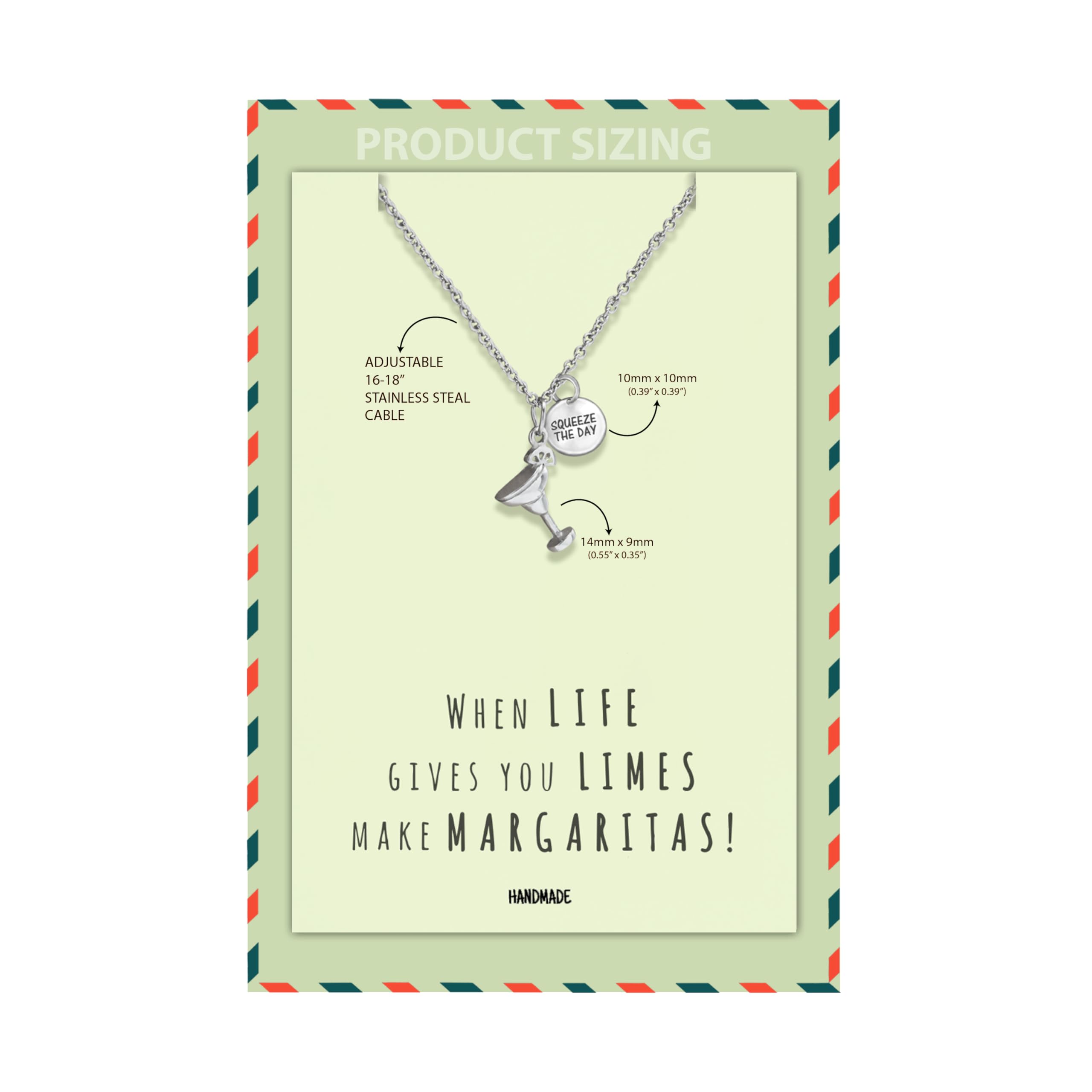 Quan Jewelry Margarita Glass Charm Pendant Necklace for Women - Perfect Party, Birthday, Valentine's Gift for Sister & Best Friend with Funny Greeting Card - Ideal for Cocktail Nights, Beach Parties & Summer Celebrations