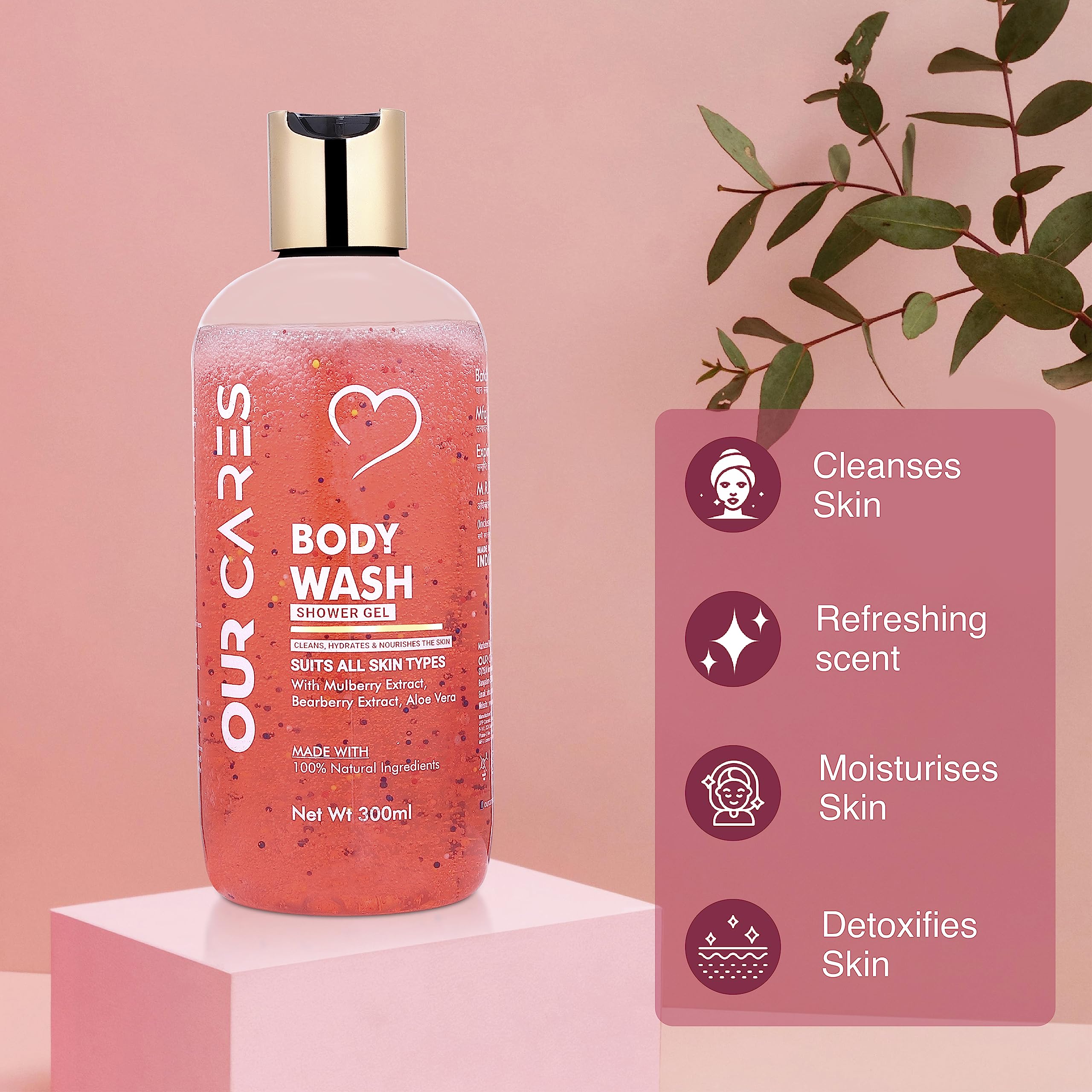 OURCARES Moisturizing Body Wash & Shower Gel - Sulfate Free, Paraben Free | Foaming Cleanser for Softer & Smoother Skin | Face, Body & Hair Wash (300ml) | Ideal for Daily Shower, Spa & Travel Use - For Men & Women