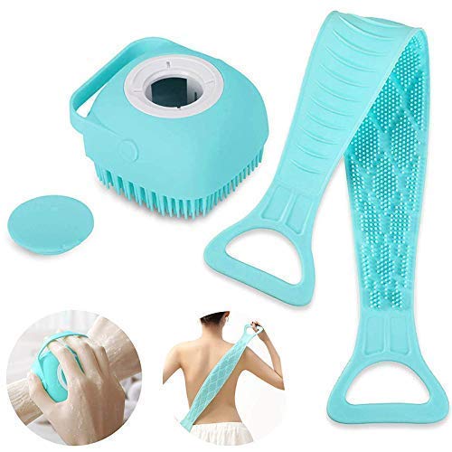 Basiya 2-Pack Silicone Bath Brush with Shampoo Dispenser - Exfoliating Back Scrubber for Men, Women & Kids - Soft Body Wash Brush (Multicolor) - Perfect for Shower, Spa & Daily Skin Care Routine