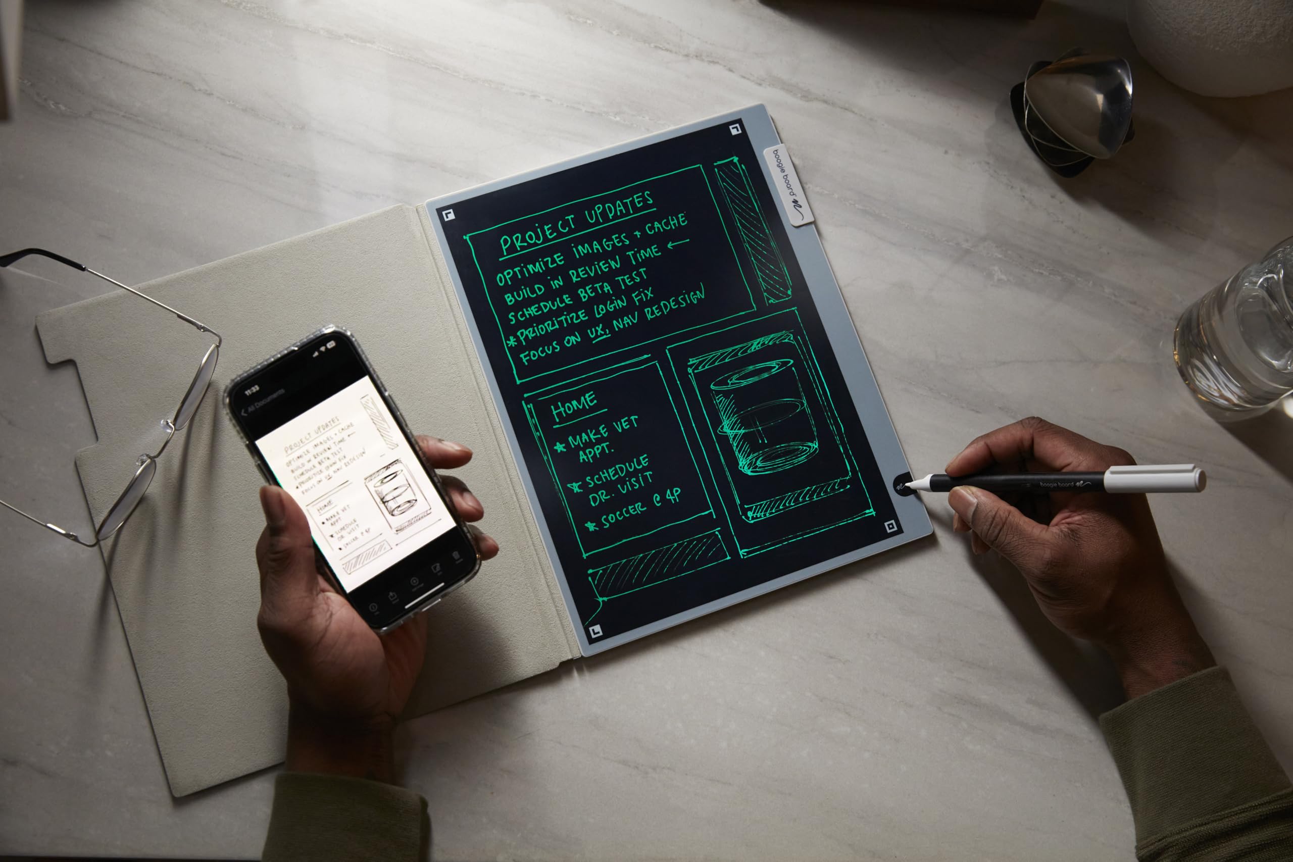 Blackboard 2.0 Smart Pen with Reusable Notebook Set | LCD Writing Tablet with Cloud Sync Technology | Endless Digital Pages & Dark Mode | Smart Erase Function | Compatible with iOS & Android Free App | Perfect for Students, Professionals & Artists for Note-Taking, Sketching & Digital Planning