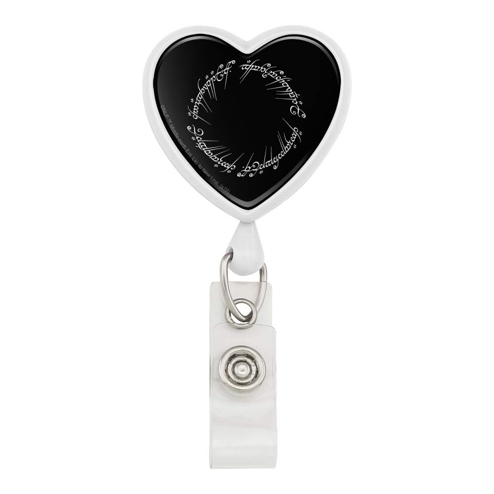 The Lord of The Rings Mordor Script Heart Lanyard - Retractable Reel Badge Holder for ID Cards, Keys & Work Security - Perfect for Conventions, Cosplay & Office Use