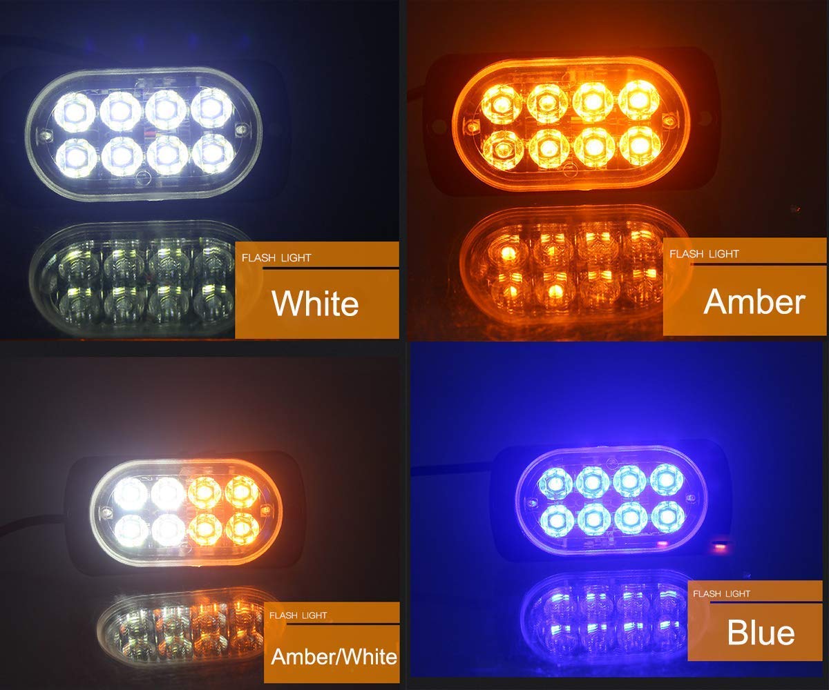 8 LED Ultra-Thin Amber Emergency Strobe Light Bar - High Intensity Surface Mount Warning Lights for Cars, SUVs, Pickup Trucks & Jeeps | Perfect for Roadside Emergencies, Construction Zones & Vehicle Safety