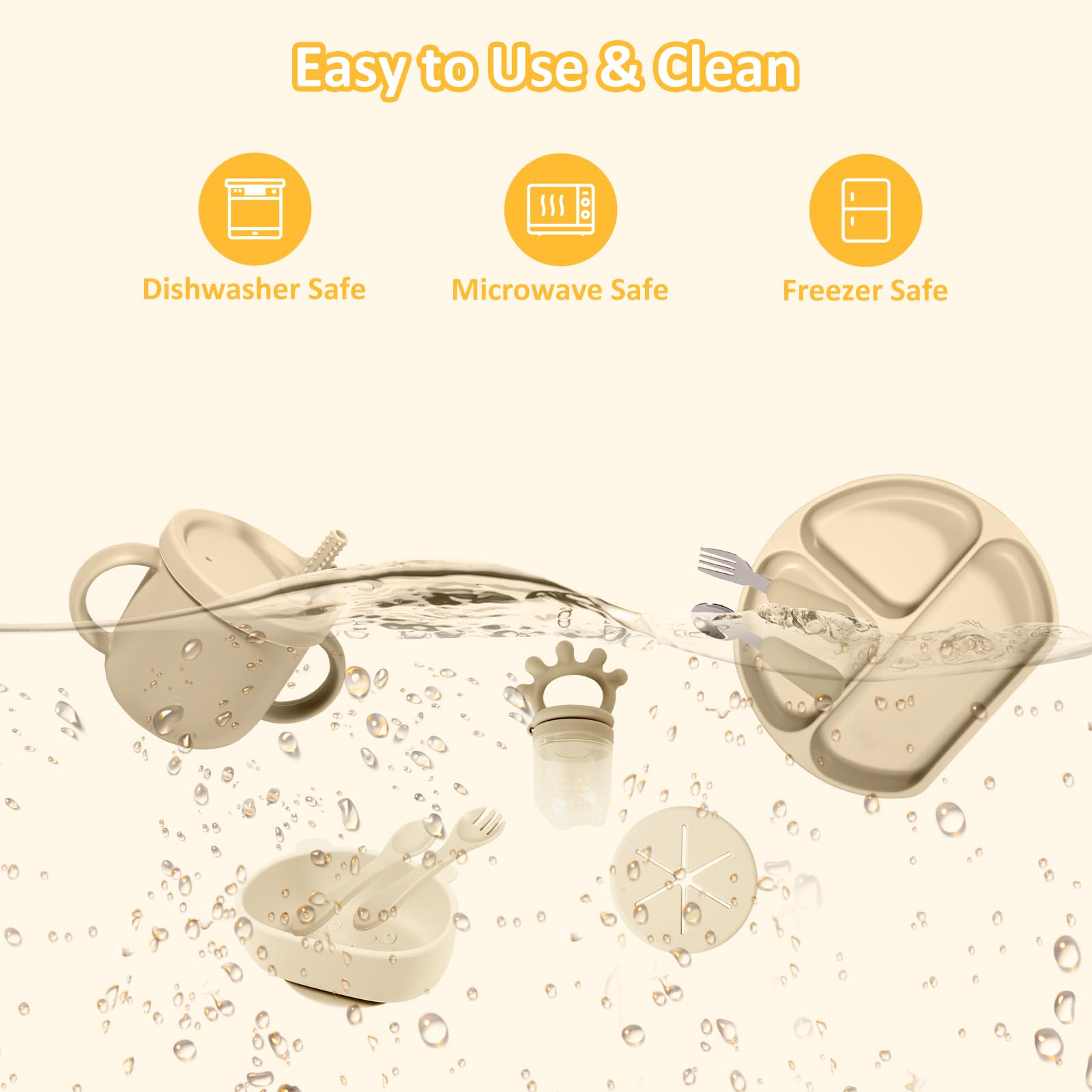 **Best Silicone Baby Feeding Set for Self Feeding | Toddler & Infant Eating Utensils with Suction Bowl, Divided Plate, Sippy Cup, Spoons, Forks & Teether | Adjustable Bib for Babies 6+ Months | Perfect for Baby-Led Weaning & Mess-Free Mealtime**