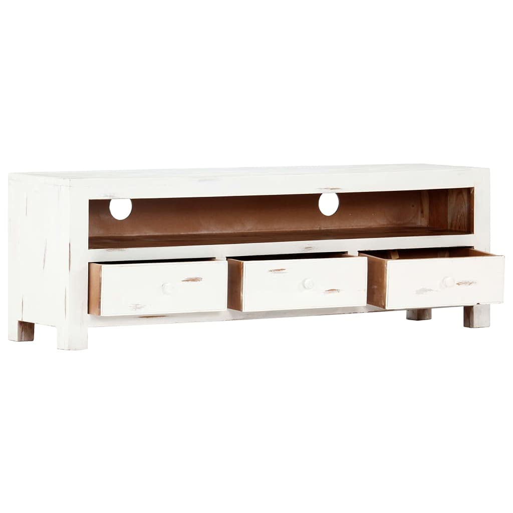 White Solid Acacia Wood TV Stand with Storage - Modern TV Console Cabinet for Living Room, Bedroom & Home Theater - vidaXL