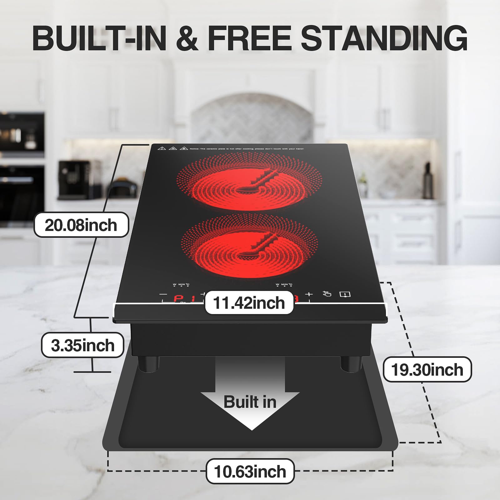 3000W Electric Cooktop with 2 Infrared Burners - 12