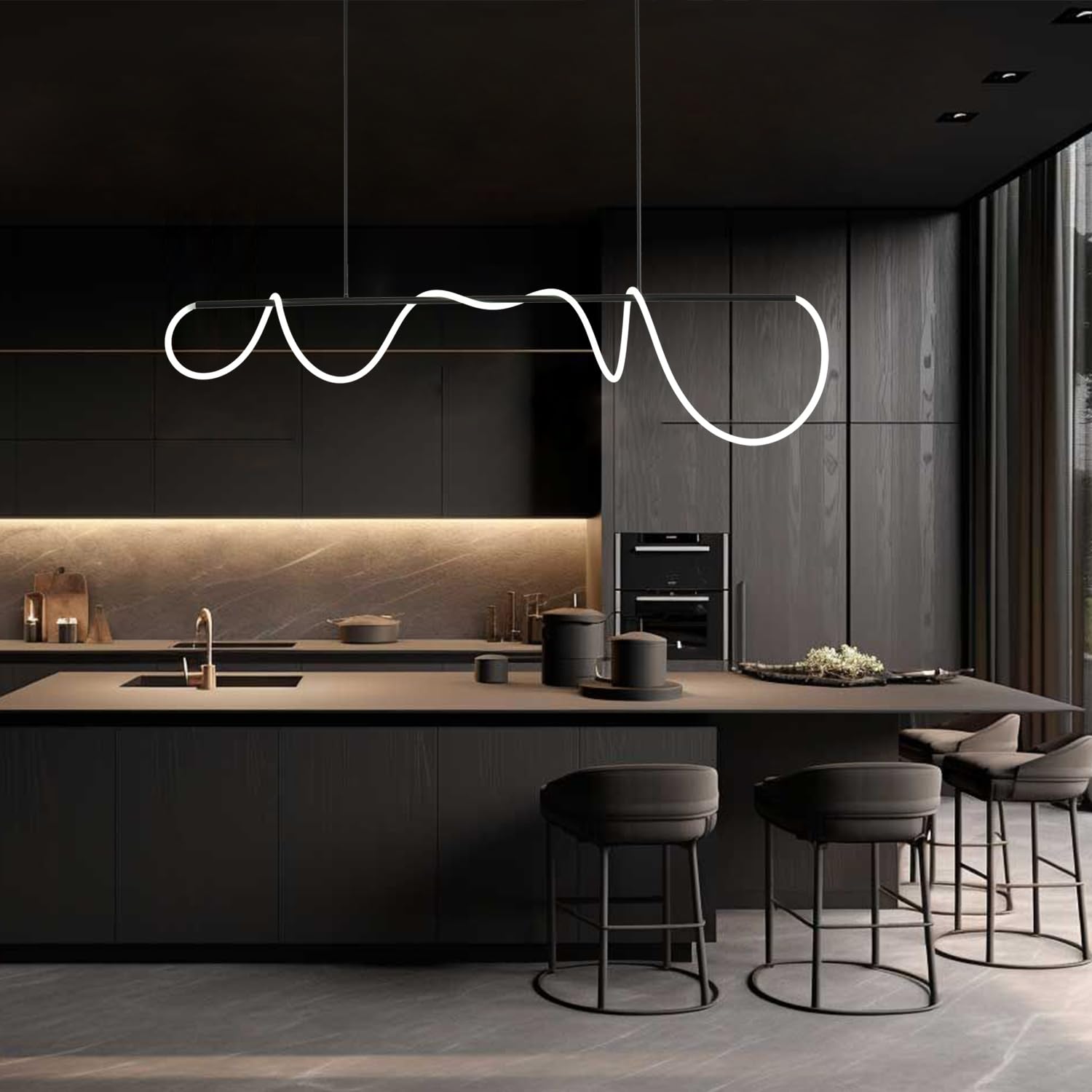 Modern Black Linear Pendant Light Fixture - 59.05