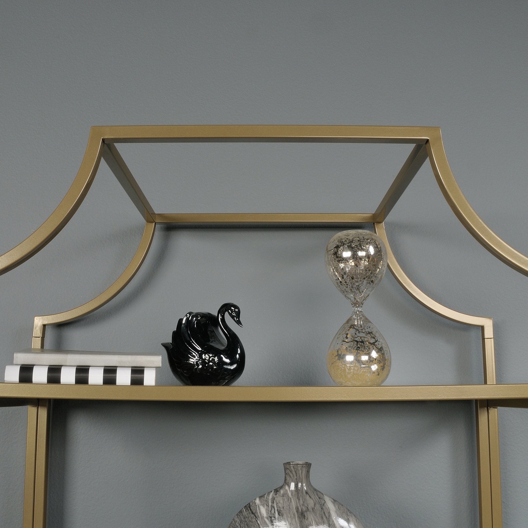 Sauder 424974 Curiod Bookcase in Satin Gold Finish - Modern Bookshelf for Living Room, Bedroom & Office Storage