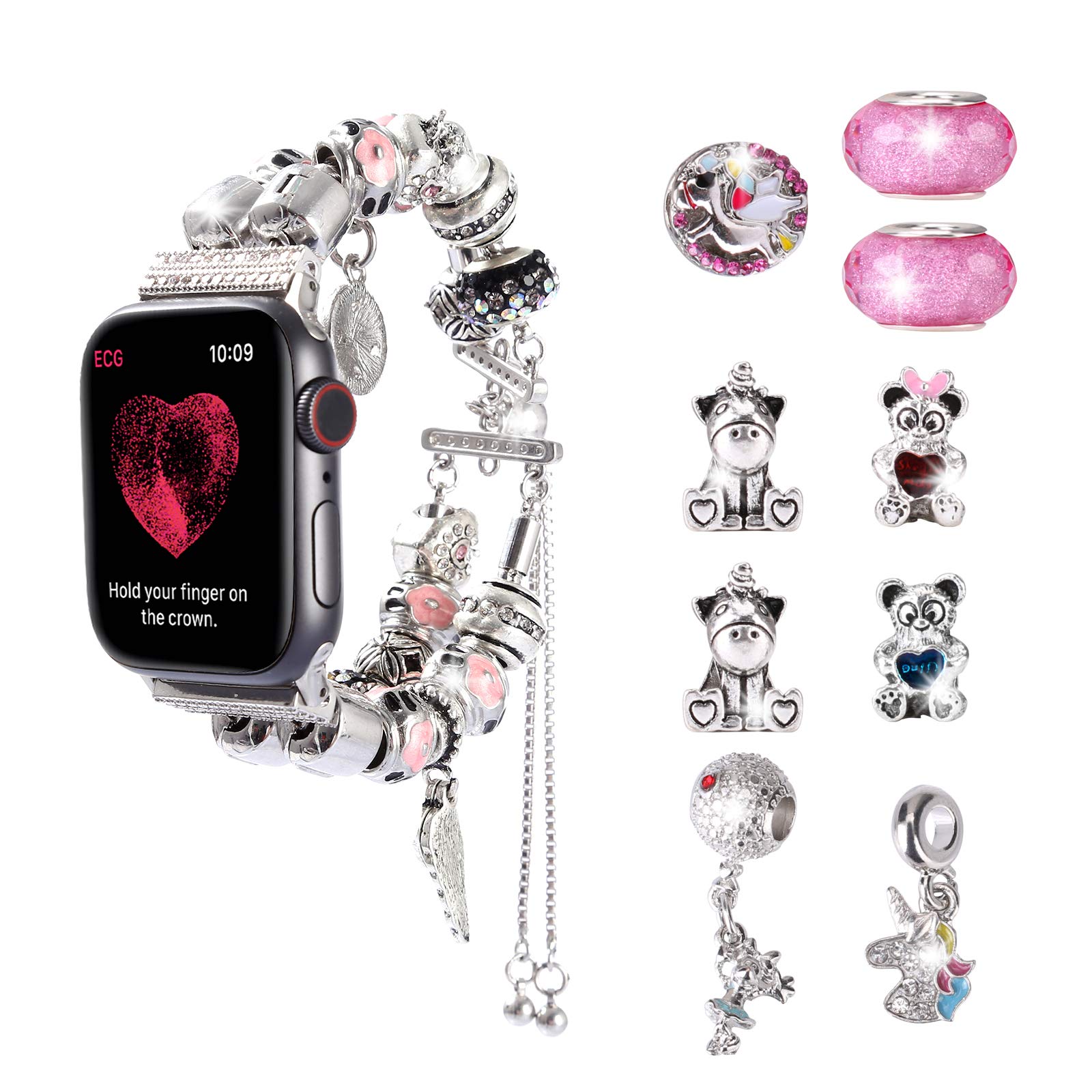 KONAFEI Apple Watch Bands Compatible with Series 8/7/SE/6/5/4/3/2/1/Ultra - 38mm 40mm 41mm 42mm 44mm 45mm 49mm Bling Rhinestone Sparkling Beaded Bracelet Strap for Women | DIY Jewelry Accessory for Work, Party & Special Occasions