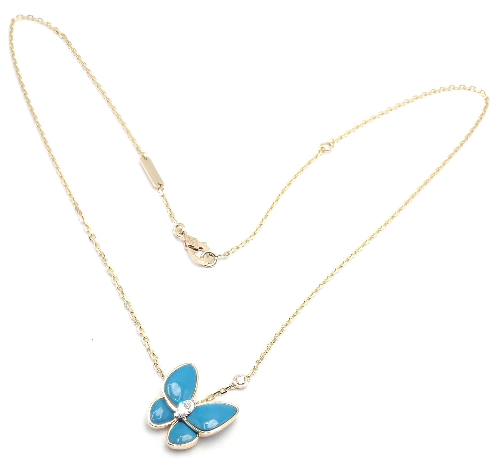 Van Cleef & Arpels 18k Gold Diamond Turquoise Butterfly Pendant Necklace with Certificate - Luxury Jewelry for Women, Perfect for Weddings, Anniversaries & Special Occasions