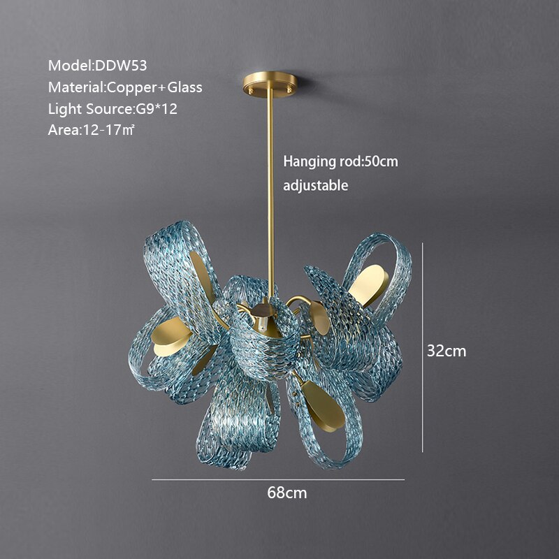 Peacock Blue Glass Chandelier - Elegant Crystal Ceiling Light Fixture for Dining Room, Living Room & Bedroom Decor