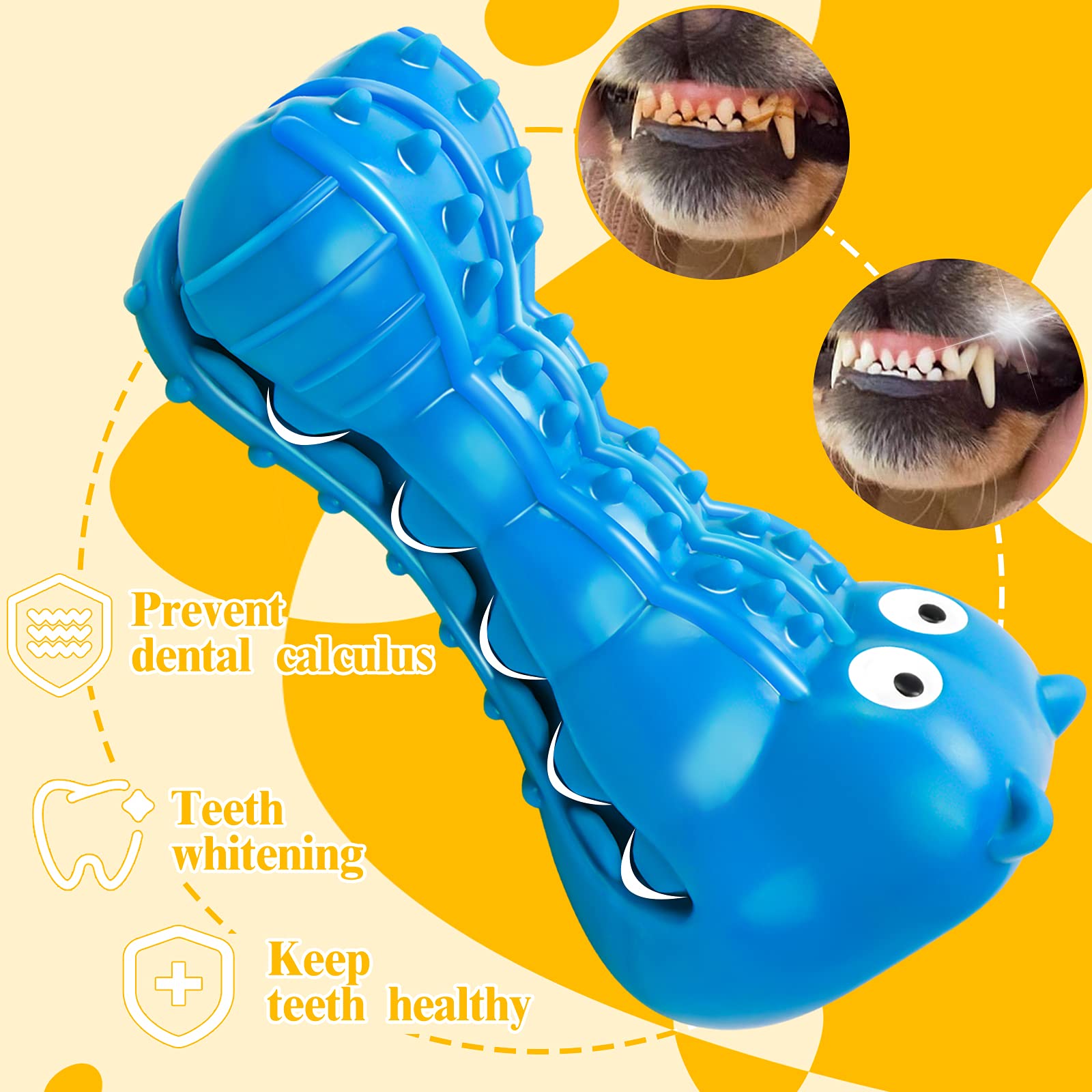 **Rmolitty Indestructible Squeaky Dog Toys for Aggressive Chewers - Durable Natural Rubber Chew Toys for Large & Medium Breed Dogs - Non-Toxic, Tough & Long-Lasting (Hippo-Blue) - Perfect for Playtime, Training & Teething Relief**