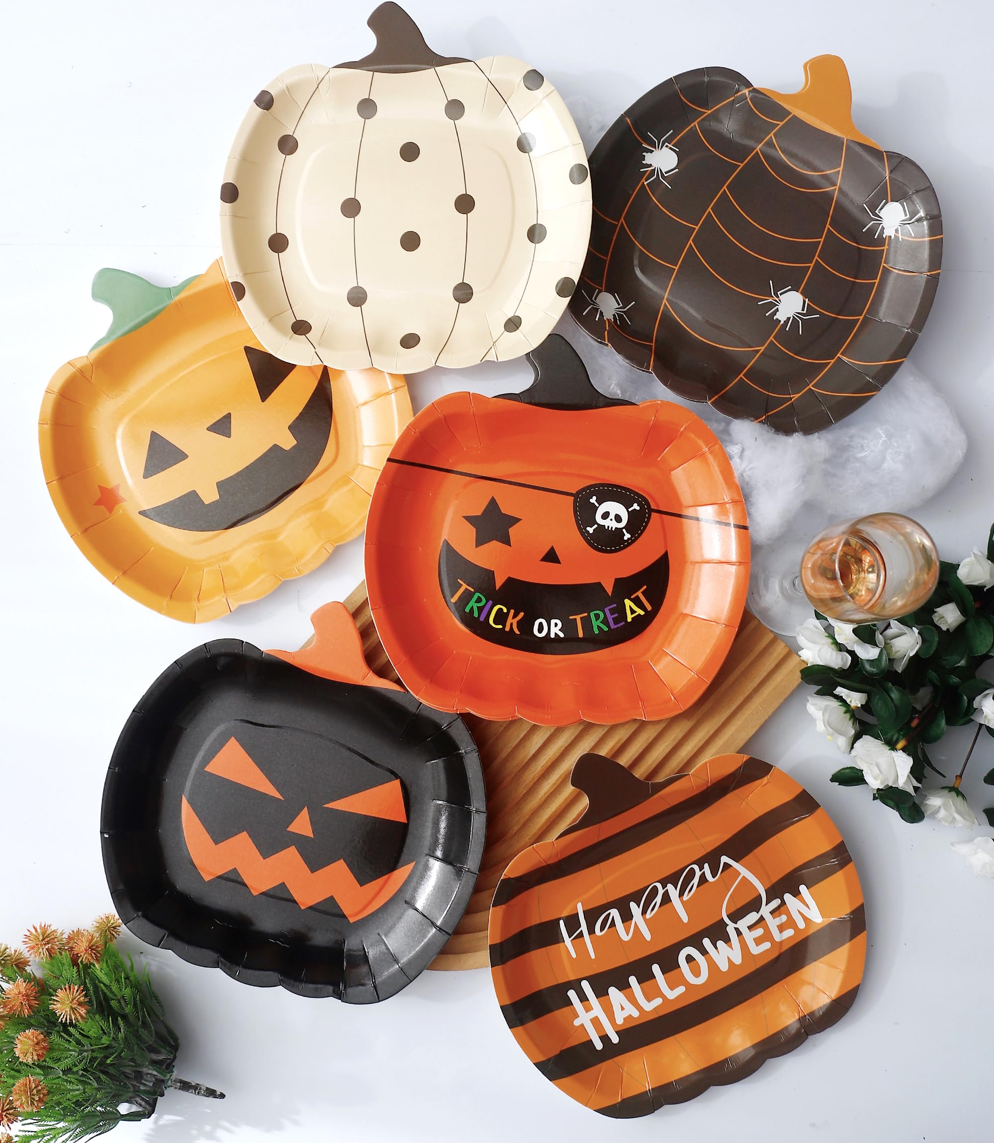 Halloween Paper Plates 48 Pack - Pumpkin Design Disposable Plates for Halloween Party Decorations, Tableware & Party Supplies - Perfect for Halloween Parties, Trick or Treat, and Fall Celebrations