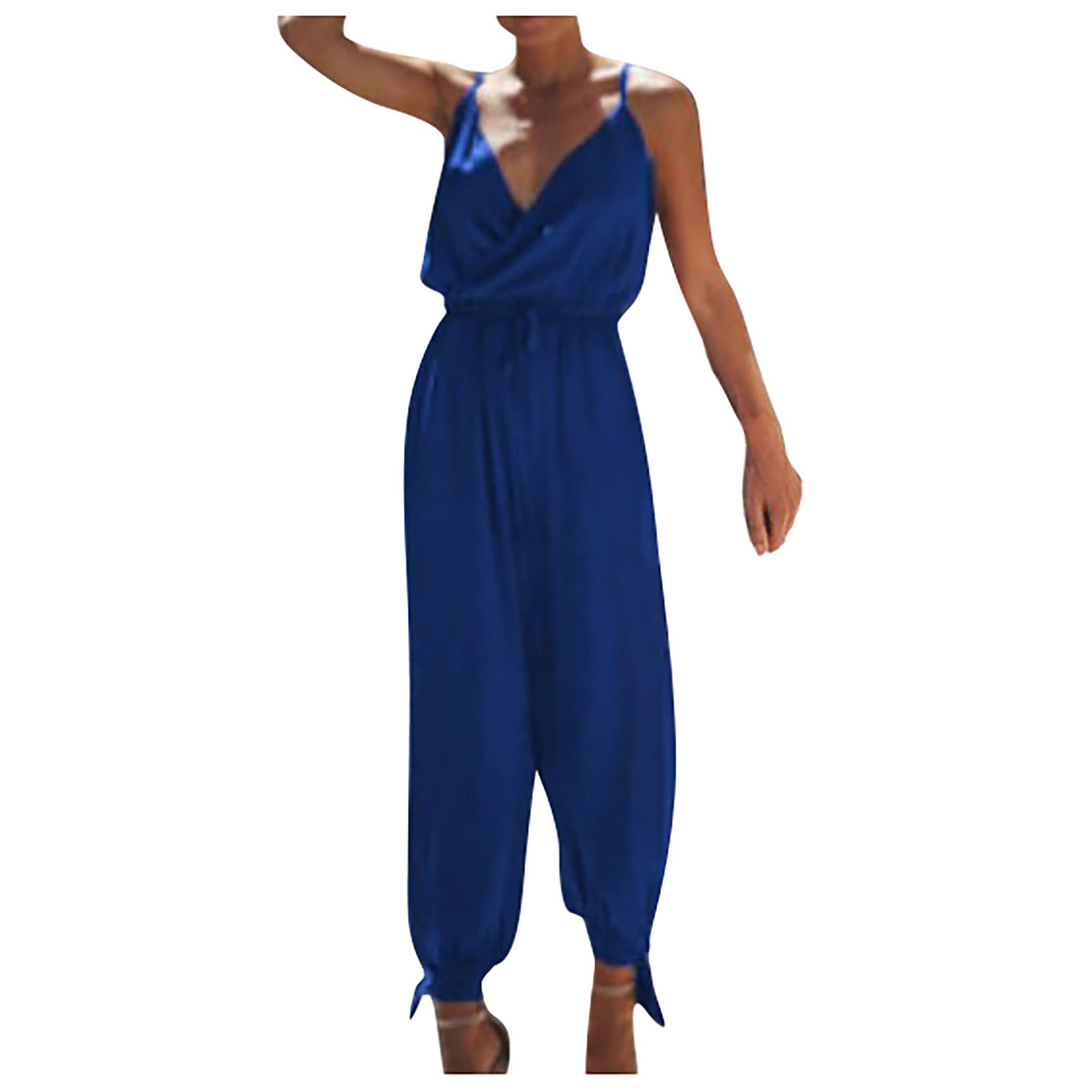 Sexy Women's Jumpsuit - Spaghetti Strap Wrap V Neck Backless Halter Romper | Sleeveless Summer Beach Outfit for Vacation, Pool Party & Night Out