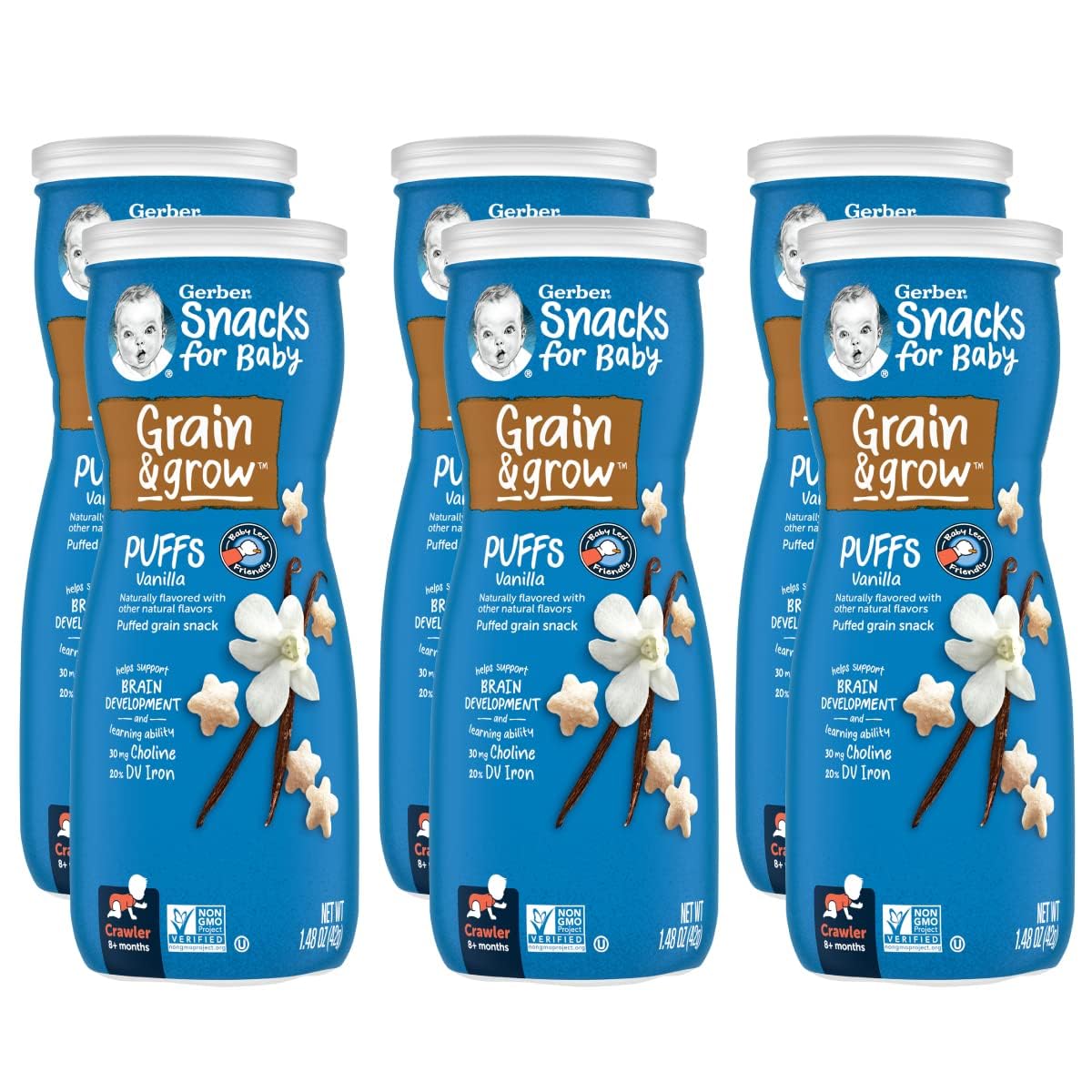 Gerber Baby Snacks Puffs - Vanilla Flavor, 1.48oz (6-Pack) | Healthy Toddler Finger Food for On-The-Go, Daycare & Travel Snacking