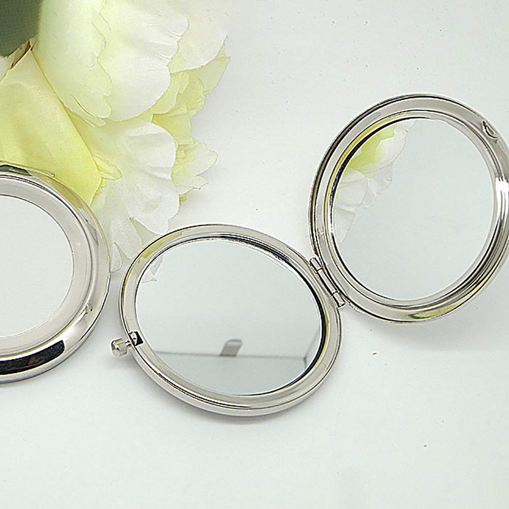 GSHLLO 2 Pack Round Folding Travel Mirror - Portable Compact Handheld Mirror with Tray for Makeup, DIY, and Purse - Perfect for Home, Travel, and Vanity Organizer (Silver)