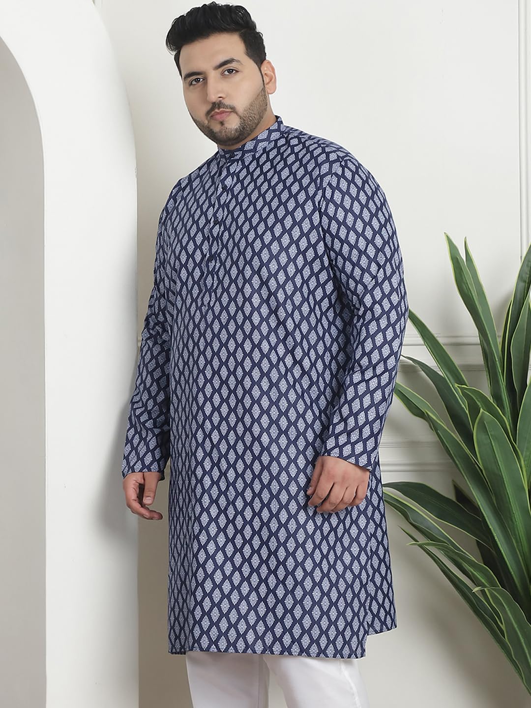 Sojanya PLUS (Since 1958) Men's Cotton Blend Printed Long Kurta - Traditional Indian Tunic for Festivals, Weddings & Casual Wear