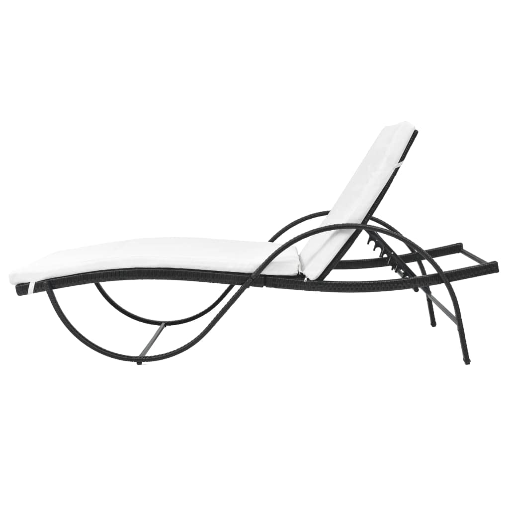 Sun Lounger Chair Outdoor - Adjustable Beach Lounge Chair with Cushion, Poly Rattan Black - Perfect for Poolside, Balcony, Backyard & Beach Relaxation