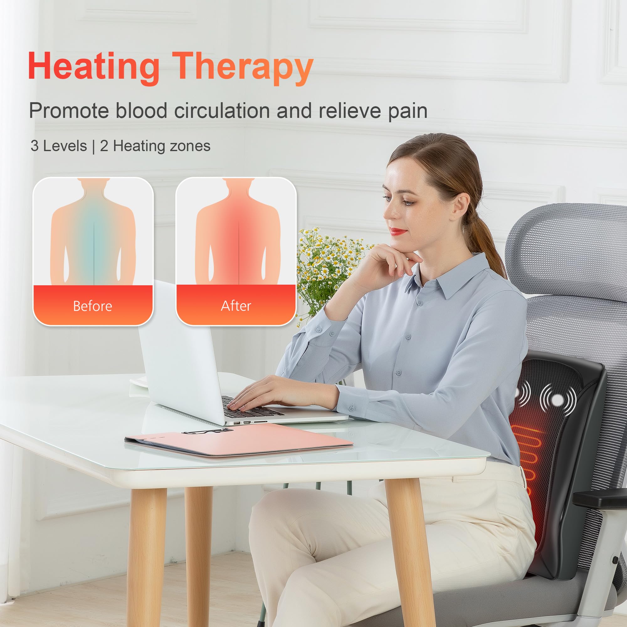 COMFIER Shiatsu Neck and Back Massager with Heat - 3D Kneading Massage Pillow for Back Pain Relief, Soothing Heating Pad for Men & Women - Perfect for Home, Office, and Car Use