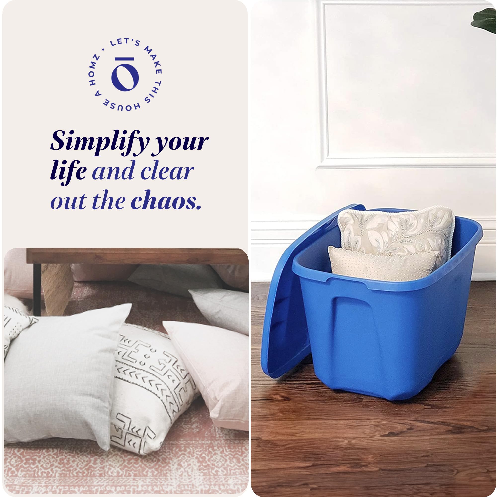HOMZ 8-Pack Heavy Duty Plastic Storage Bins - 10 Gallon Organizing Containers for Home, Garage & Closet - Durable Stackable Blue Bins for Toys, Clothes & Household Items