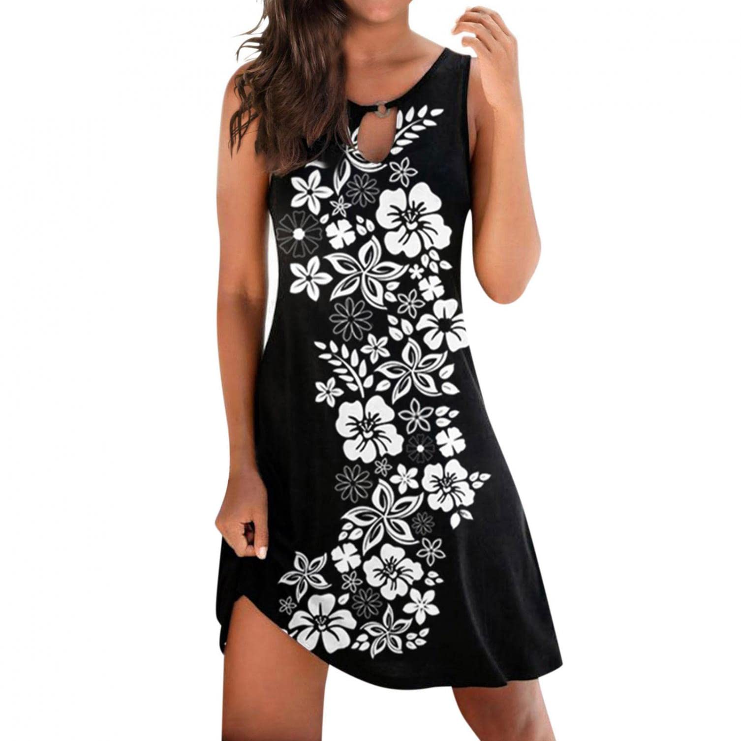 Soyienma Women's Summer Casual V-Neck Short Sleeve Mini Dress with Belt - Striped Splicing Design for Beach, Vacation & Outdoor Activities