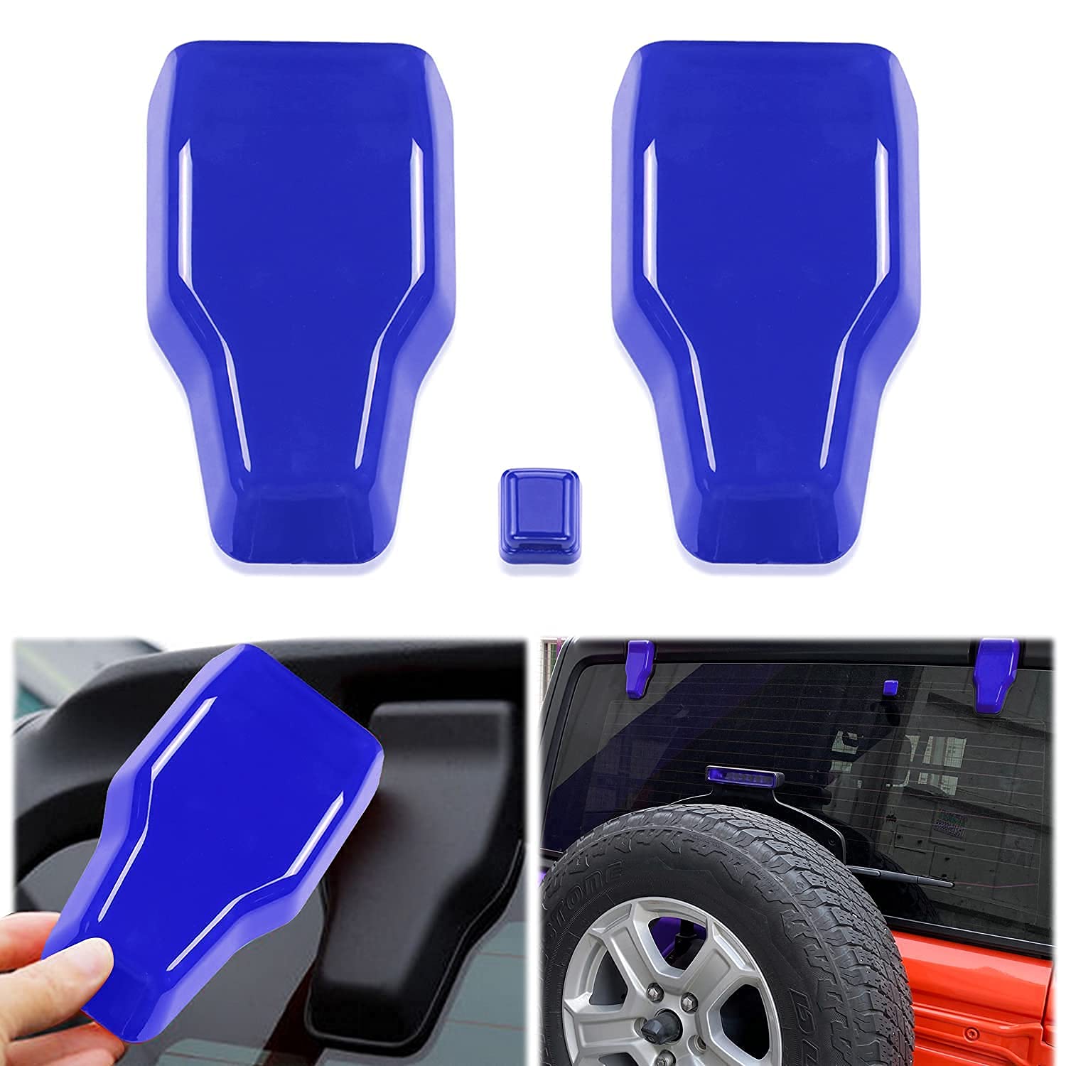 2018-2021 Jeep Wrangler JL ABS Rear Tail Door Window Hinge & Wiper Nozzle Cover Trim - Blue 3Pcs Replacement Accessories for Off-Roading & Car Customization
