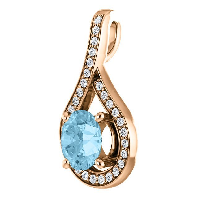14K Gold 0.75 Carat Aquamarine & 0.08 CTW Diamond Drop Pendant Necklace - Elegant Jewelry Gift for Women, Perfect for Weddings, Anniversaries & Special Occasions