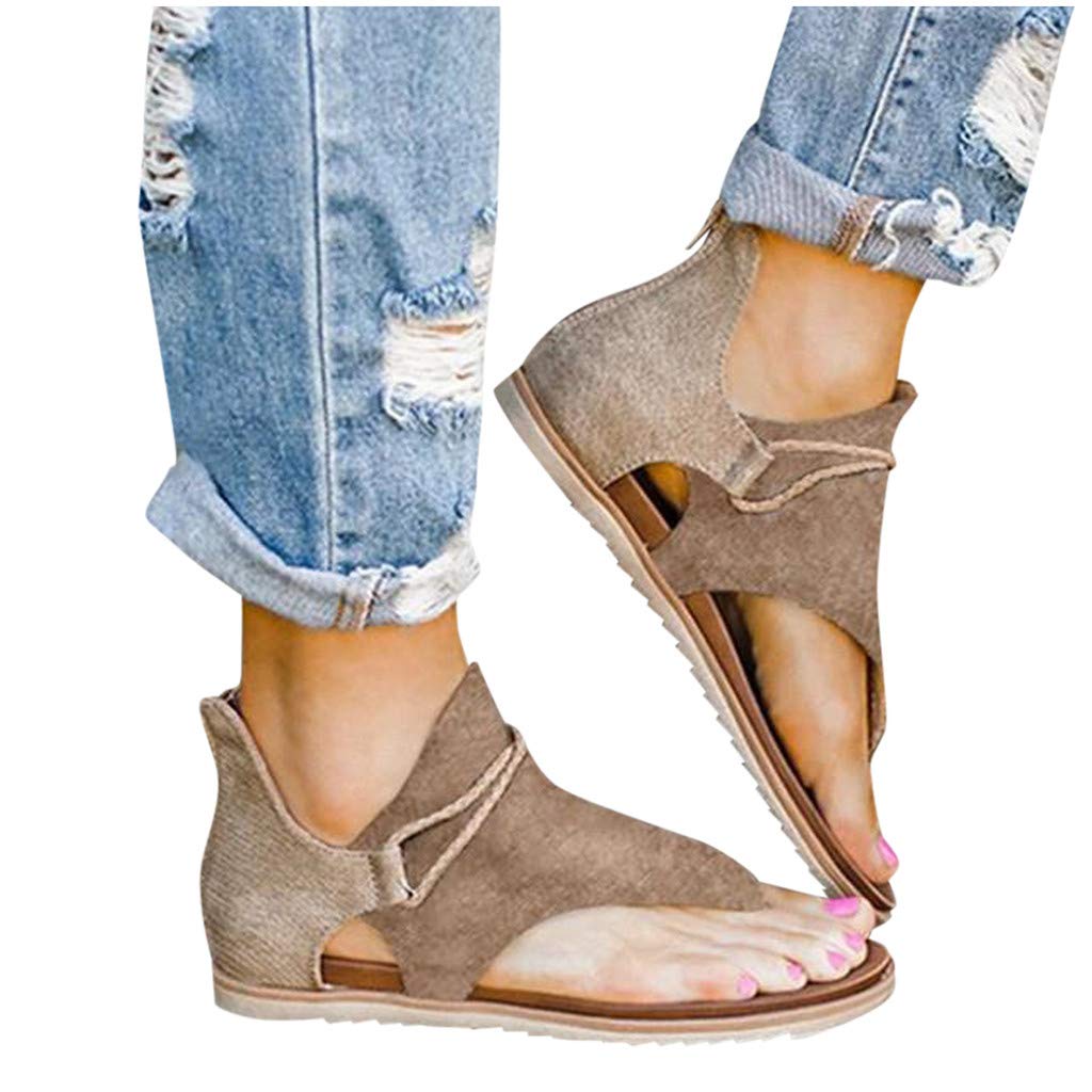 Aniywn Women's Gladiator Sandals - Summer Clip-Toe Comfortable Flat Casual Beach Sandals in Khaki | Perfect for Outdoor, Vacation & Boho Fashion