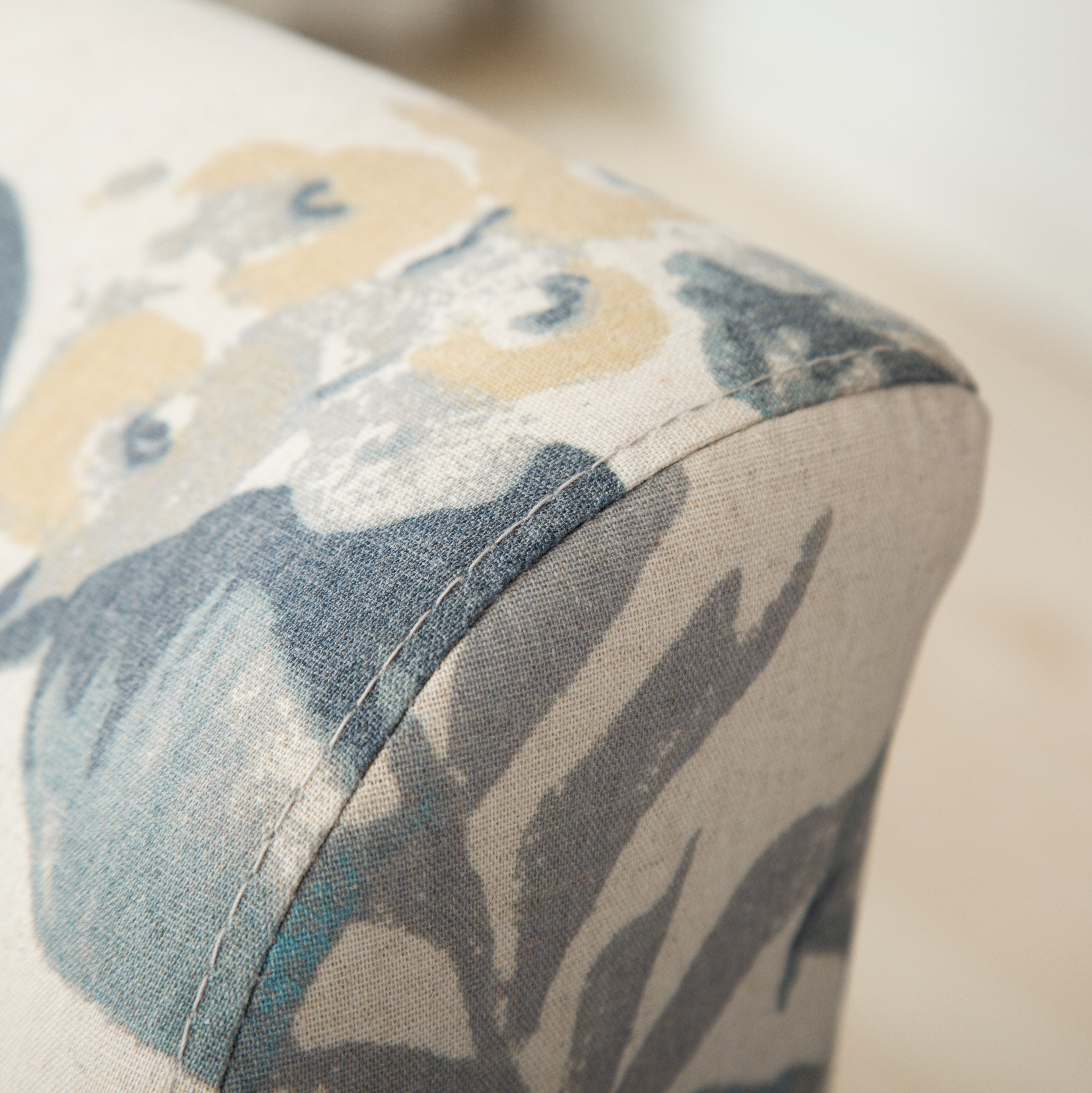 Roundhill Furniture Capa Fabric Armless Contemporary Accent Chair - Blue Leaves Design, Modern Living Room Chair for Home Office, Lounge, or Reading Nook