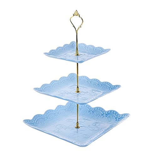 3-Tier Detachable Cake Stand - European Style Pastry Cupcake Holder, Fruit Serving Plate for Wedding Party, Home Decor (Blue) - Perfect for Dessert Displays, Afternoon Tea, and Elegant Entertaining